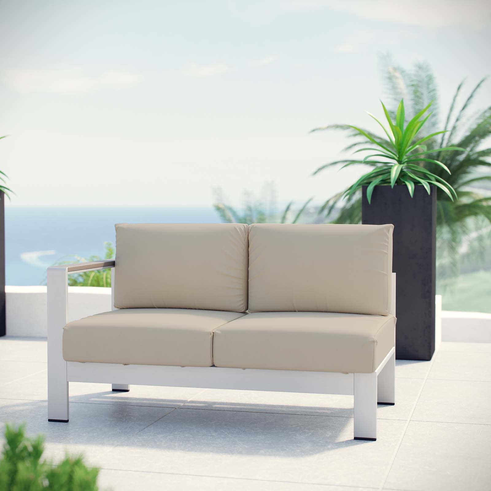 Shore Left-Arm Corner Sectional Outdoor Patio Aluminum Loveseat-Outdoor Loveseat-Modway-Wall2Wall Furnishings