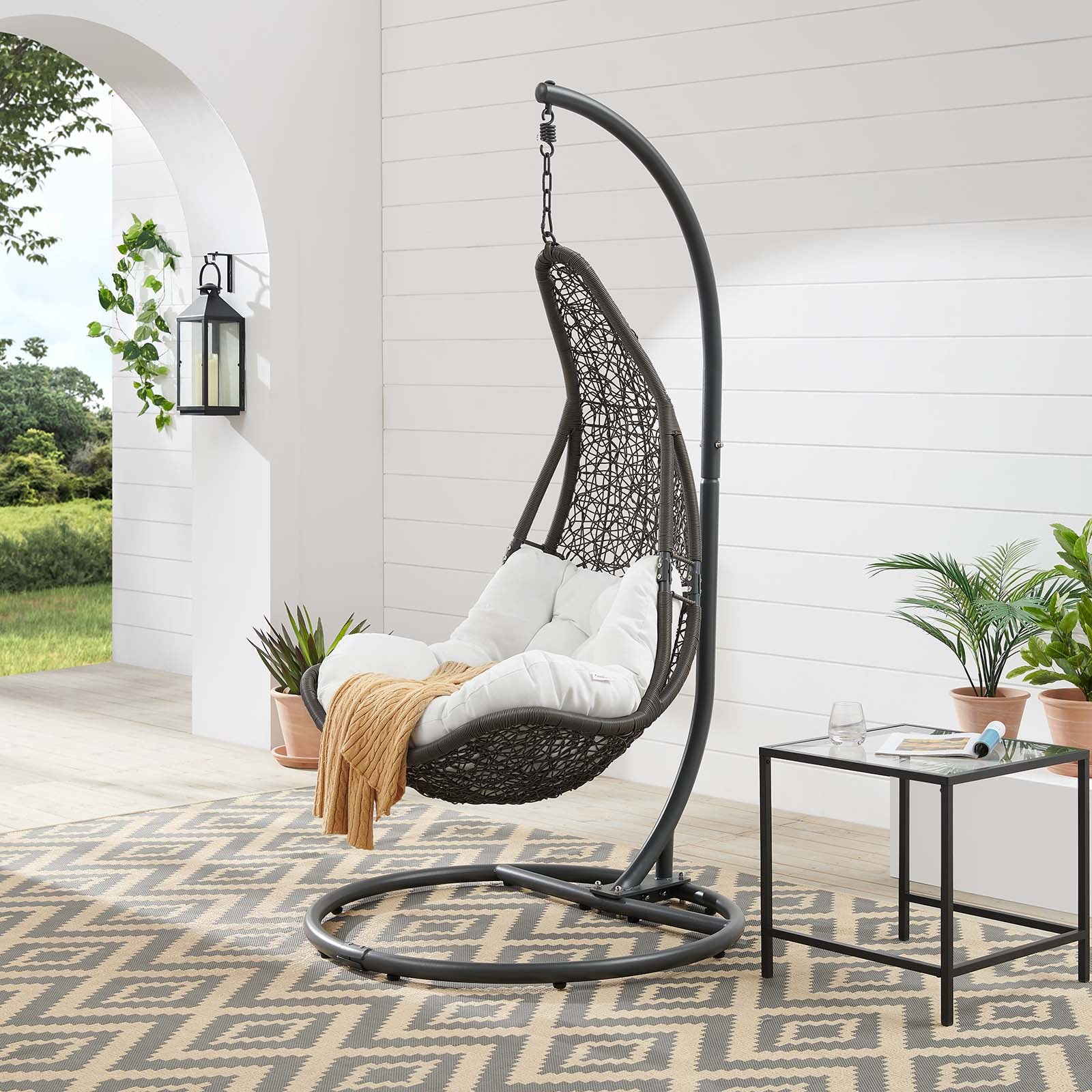Abate Outdoor Patio Swing Chair With Stand-Outdoor Swing Chair-Modway-Wall2Wall Furnishings