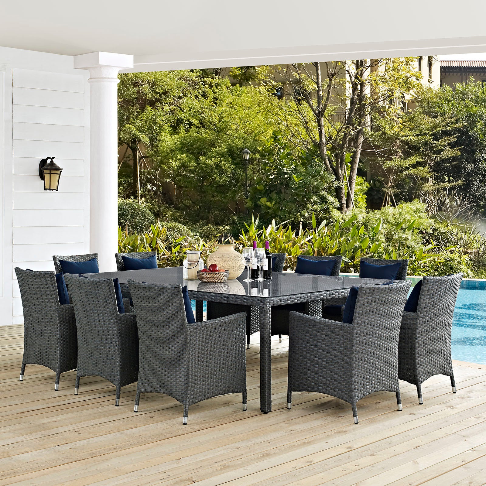 Sojourn 11 Piece Outdoor Patio Sunbrella® Dining Set-Outdoor Dining Set-Modway-Wall2Wall Furnishings