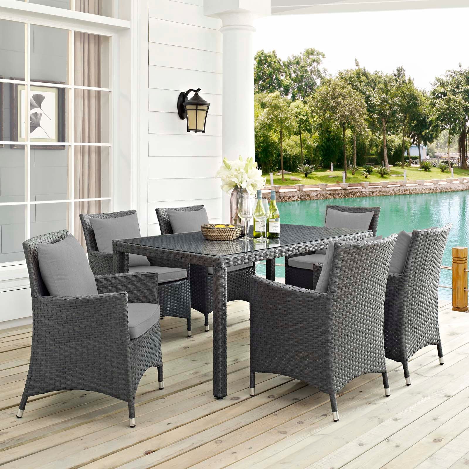 Sojourn 7 Piece Outdoor Patio Sunbrella® Dining Set-Outdoor Dining Set-Modway-Wall2Wall Furnishings
