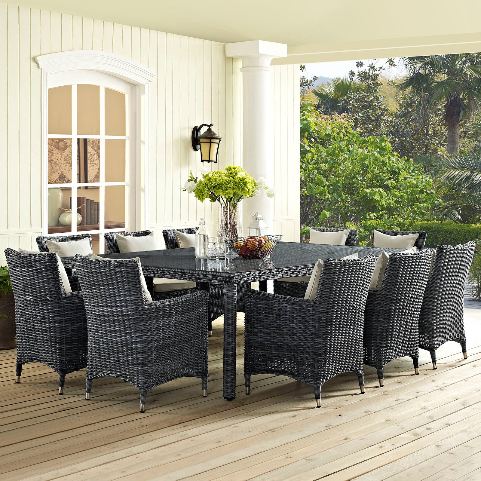 Summon 11 Piece Outdoor Patio Sunbrella® Dining Set-Outdoor Dining Set-Modway-Wall2Wall Furnishings