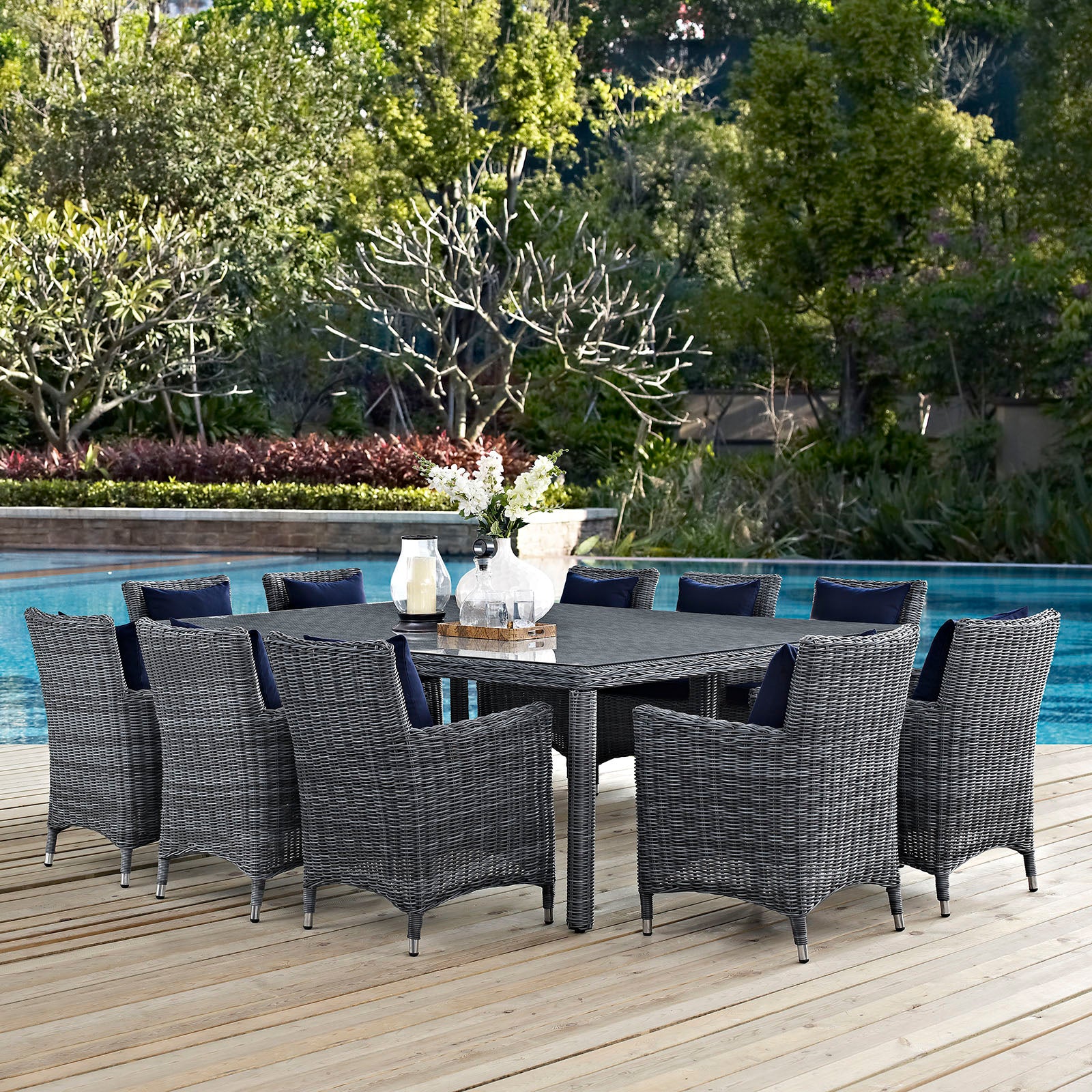 Summon 11 Piece Outdoor Patio Sunbrella® Dining Set-Outdoor Dining Set-Modway-Wall2Wall Furnishings