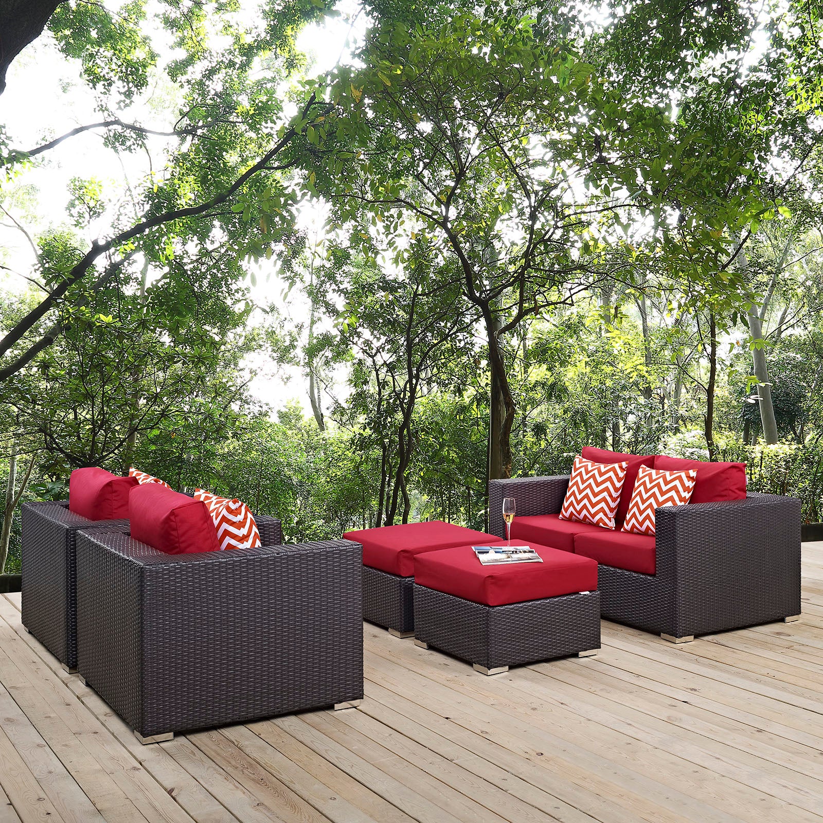 Convene 5 Piece Outdoor Patio Sofa Set-Outdoor Set-Modway-Wall2Wall Furnishings