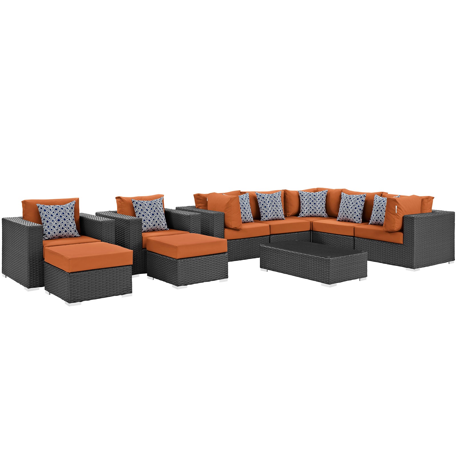 Sojourn 10 Piece Outdoor Patio Sunbrella® Sectional Set-Outdoor Set-Modway-Wall2Wall Furnishings