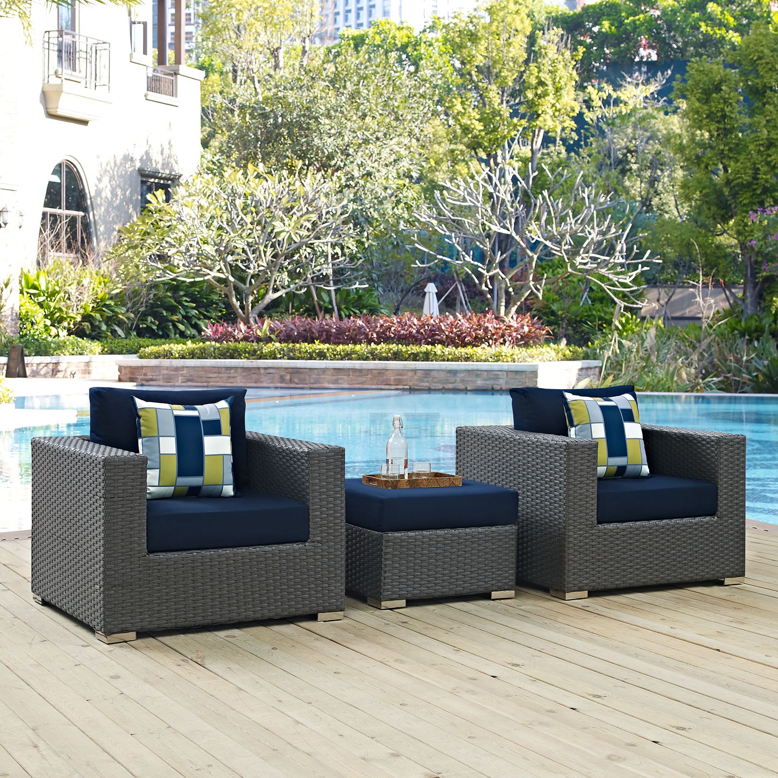 Sojourn 3 Piece Outdoor Patio Sunbrella® Sectional Set-Outdoor Set-Modway-Wall2Wall Furnishings