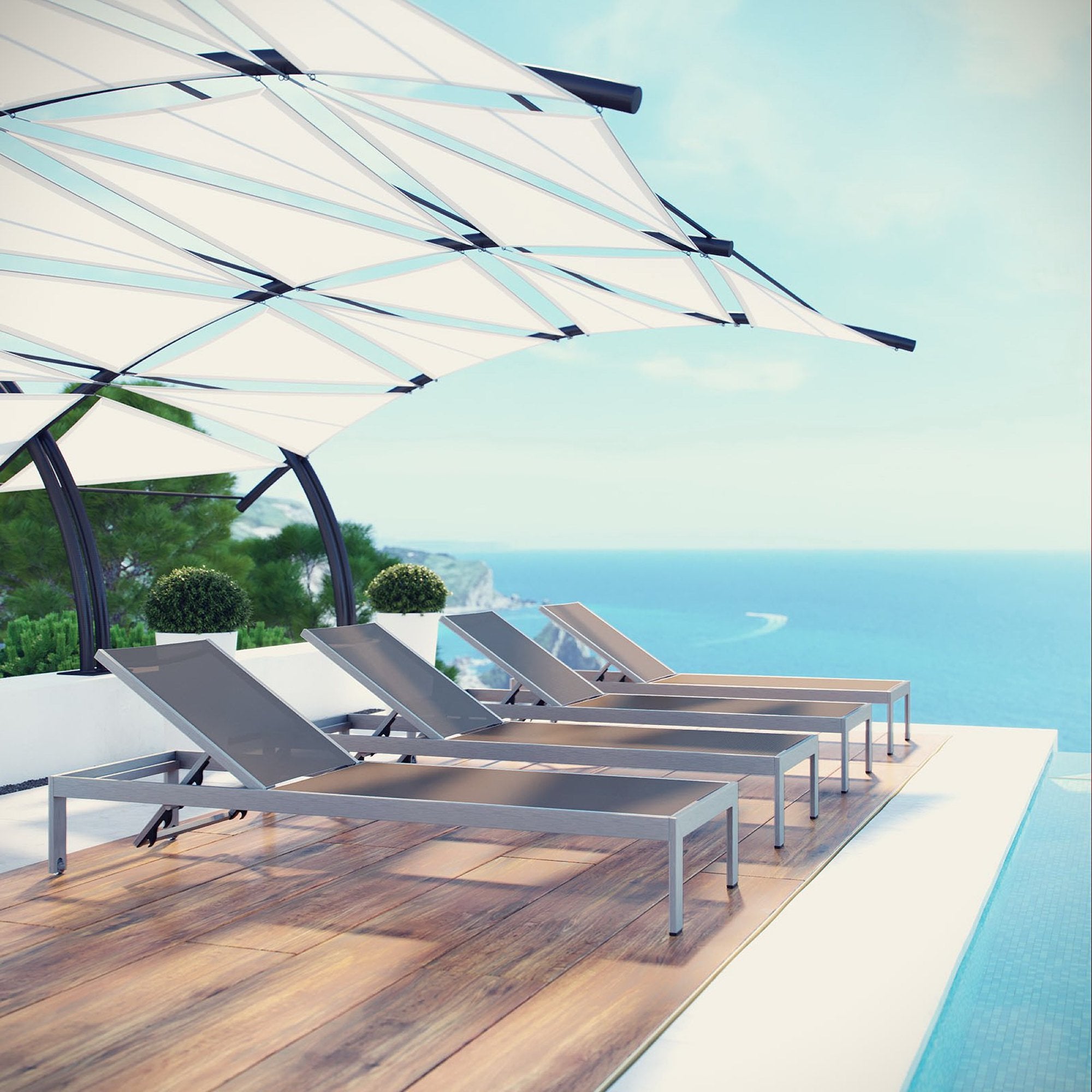 Shore Outdoor Patio Aluminum Chaise Set of 4