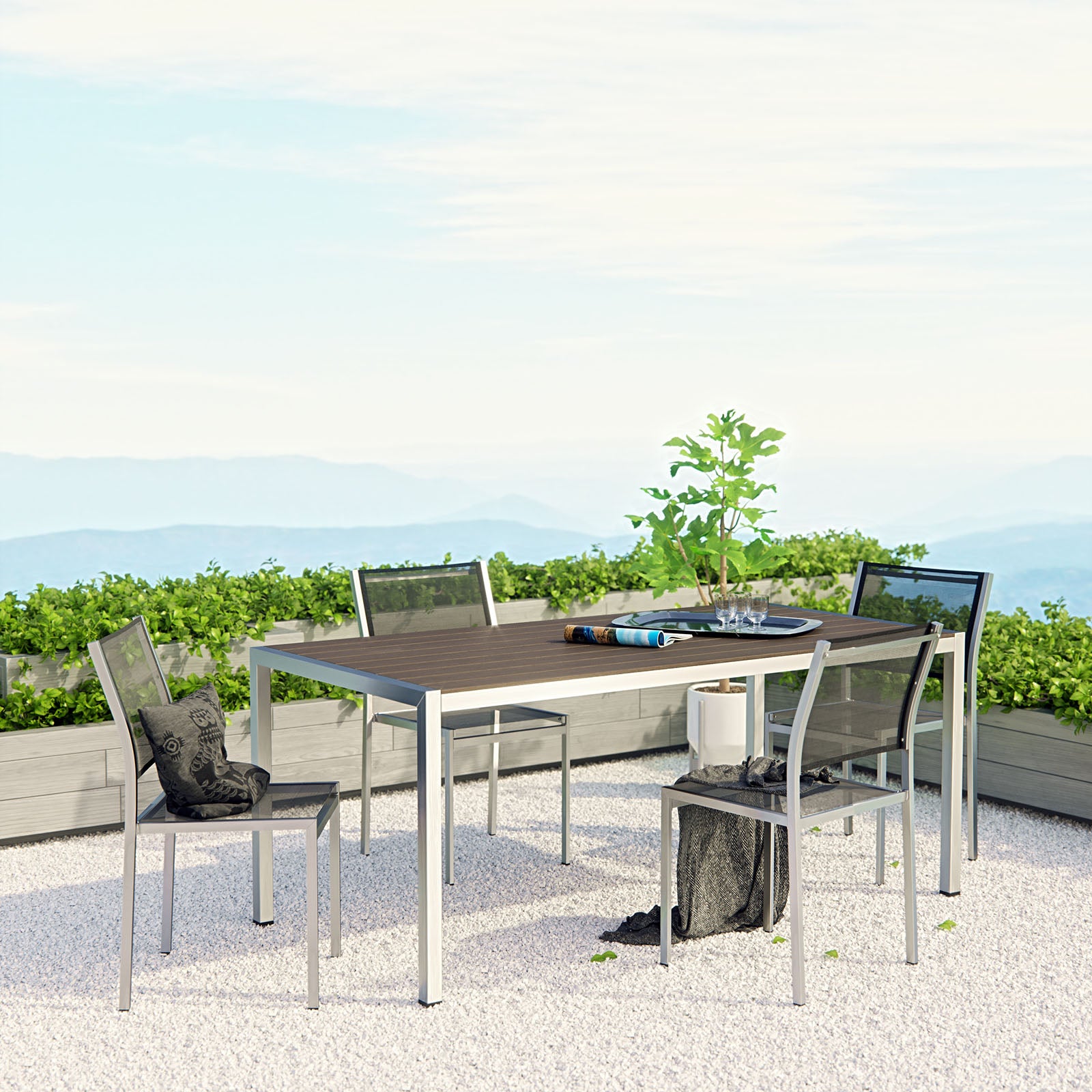 Shore 5 Piece Outdoor Patio Aluminum Dining Set-Outdoor Dining Set-Modway-Wall2Wall Furnishings