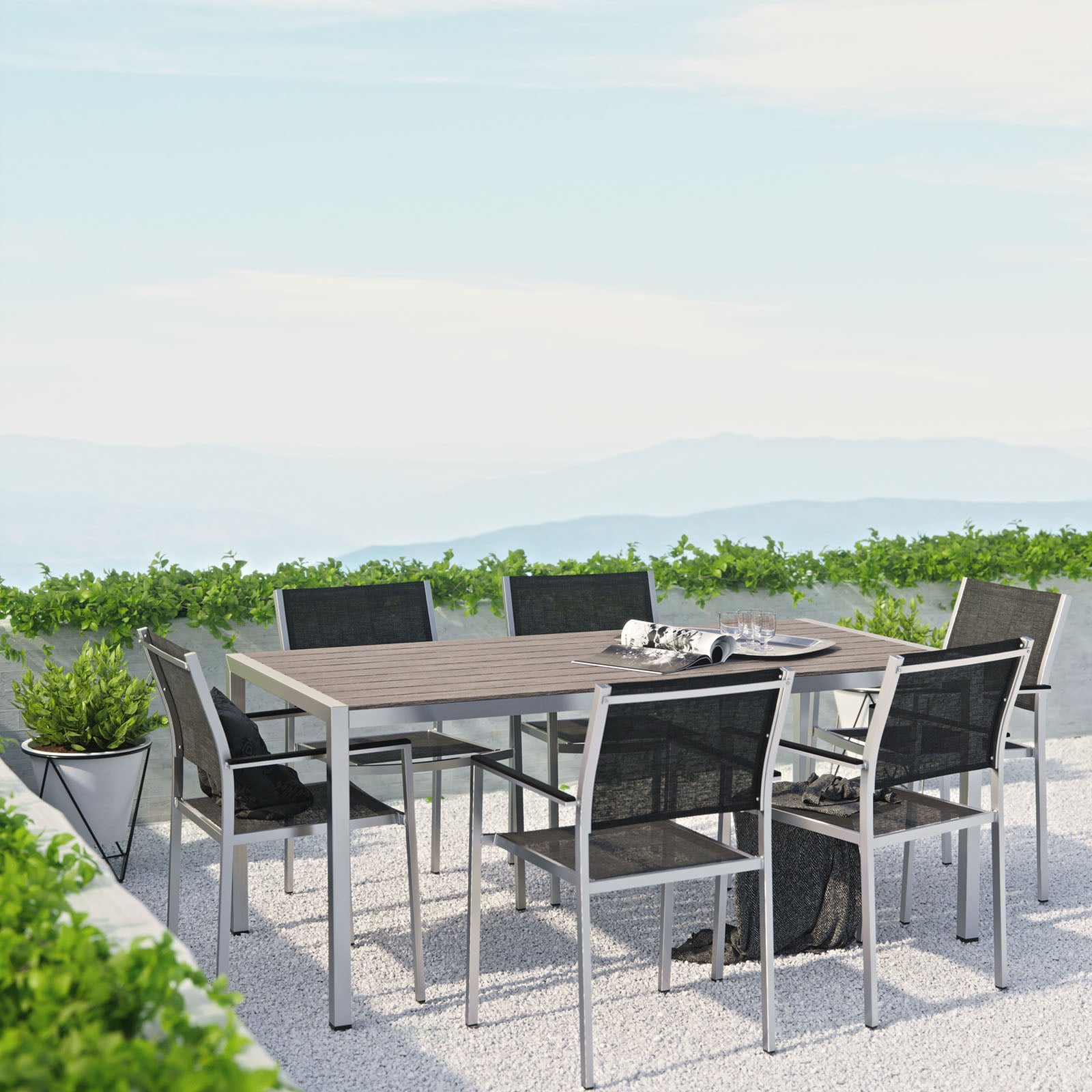 Shore 7 Piece Outdoor Patio Aluminum Dining Set-Outdoor Dining Set-Modway-Wall2Wall Furnishings
