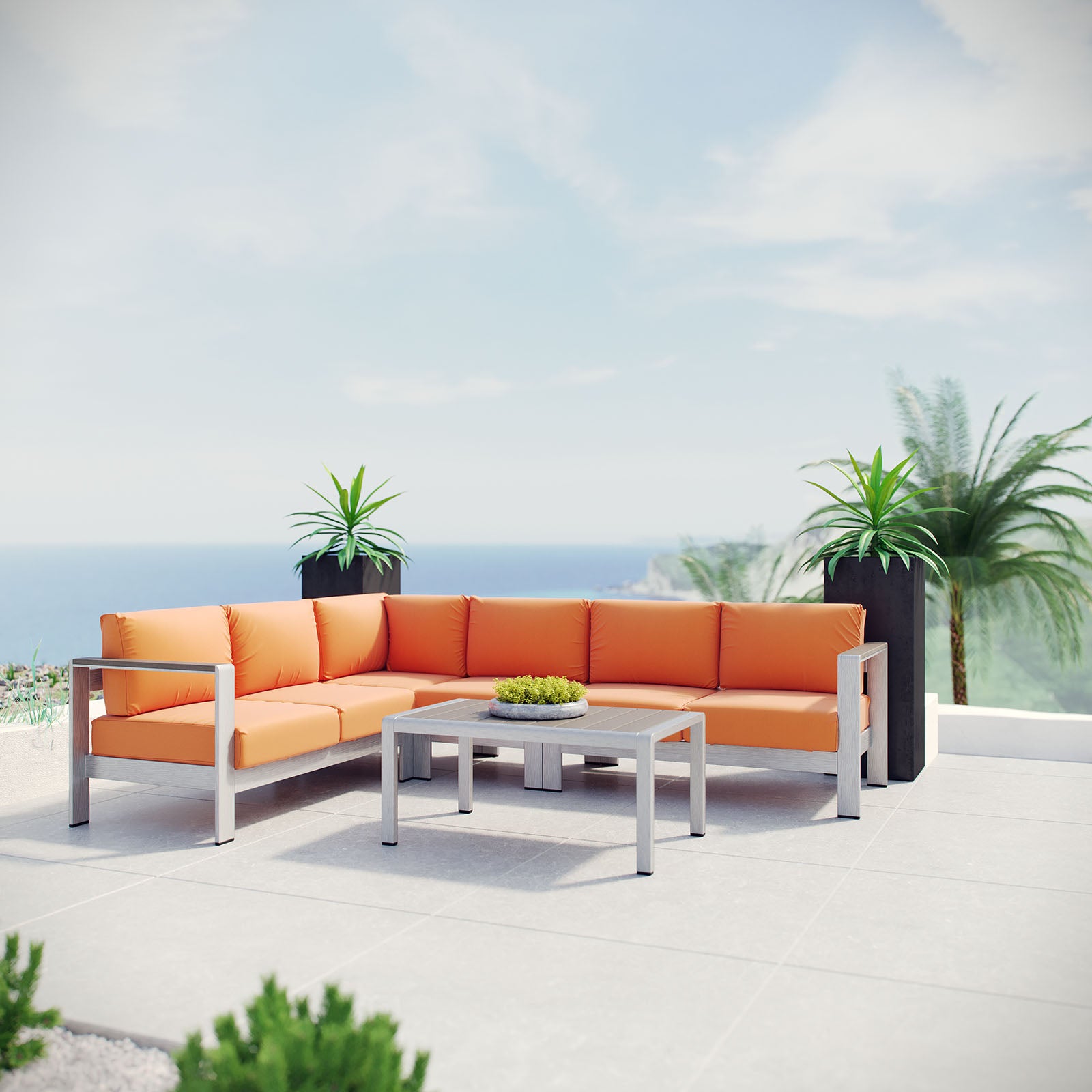 Shore 5 Piece Outdoor Patio Aluminum Sectional Sofa Set-Outdoor Set-Modway-Wall2Wall Furnishings
