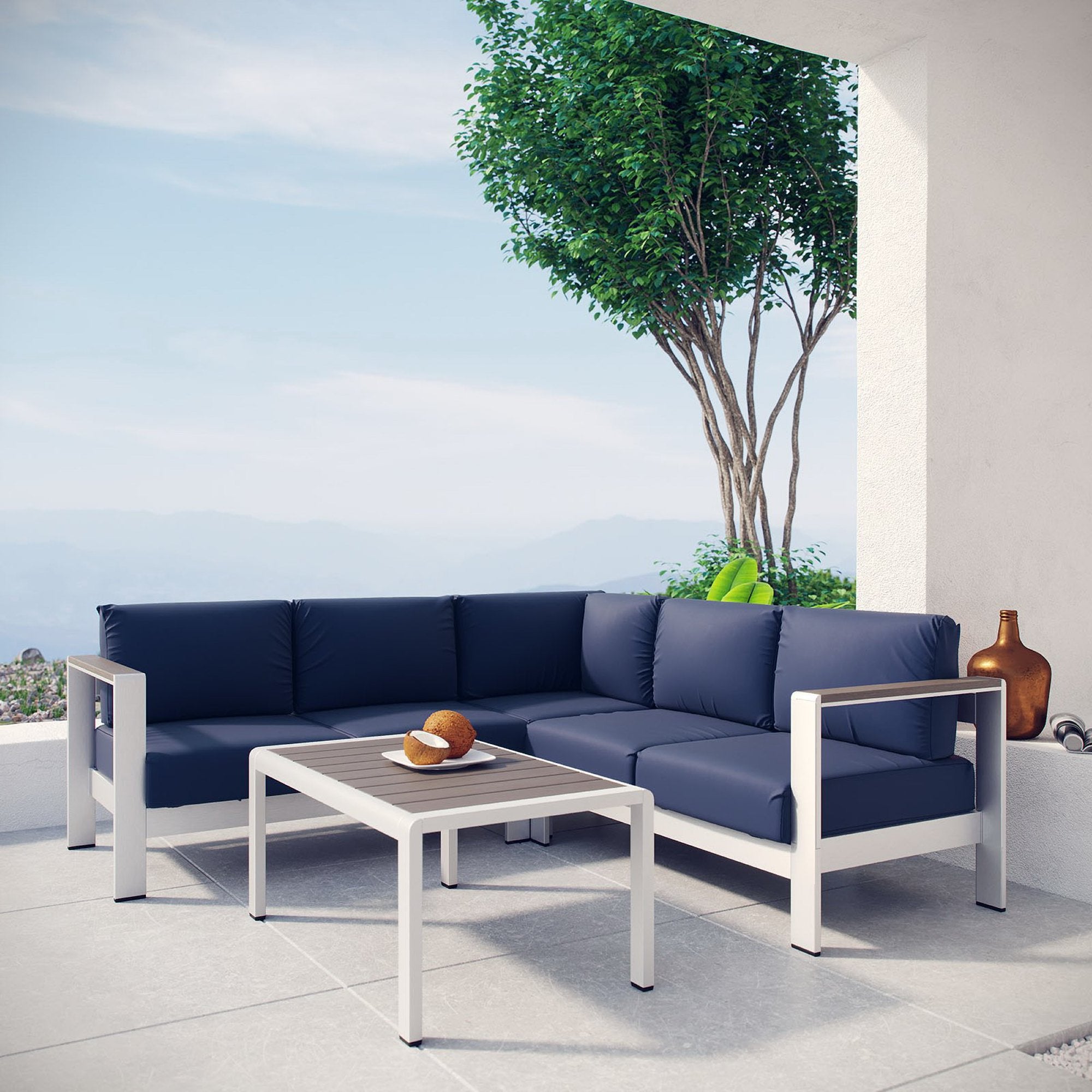Shore 4 Piece Outdoor Patio Aluminum Sectional Sofa Set