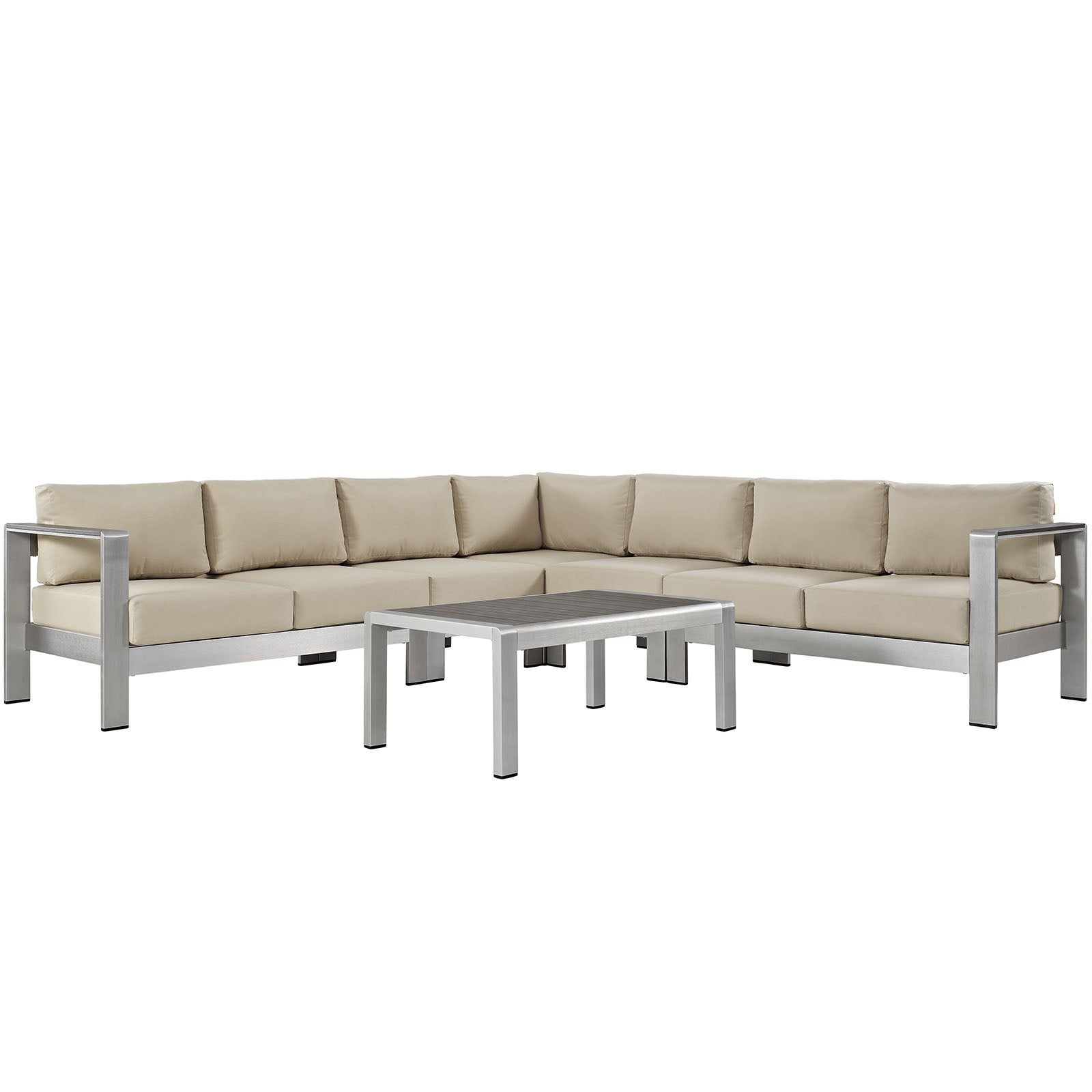 Shore 6 Piece Outdoor Patio Aluminum Sectional Sofa Set-Outdoor Set-Modway-Wall2Wall Furnishings