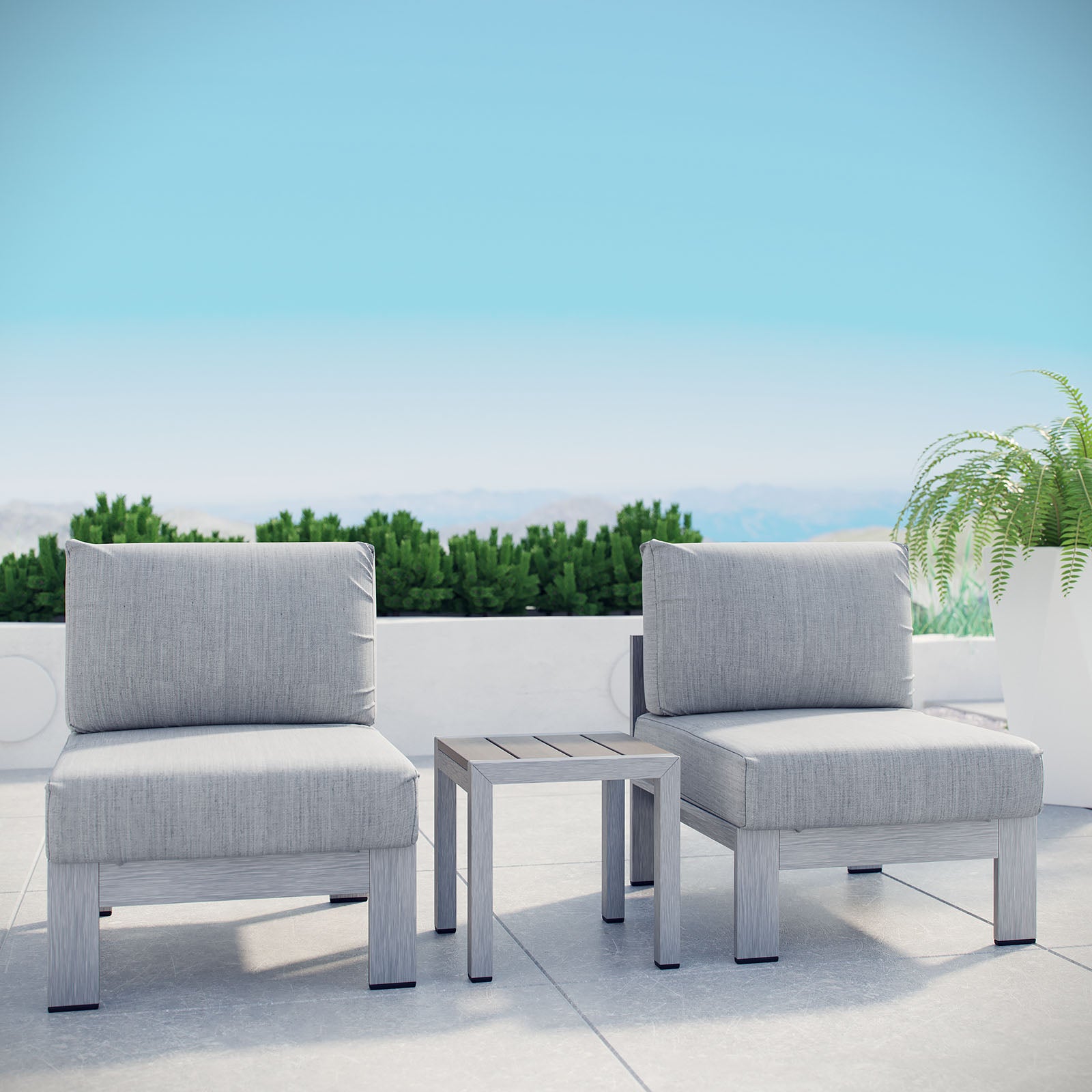 Shore 3 Piece Outdoor Patio Aluminum Sectional Sofa Set-Outdoor Set-Modway-Wall2Wall Furnishings