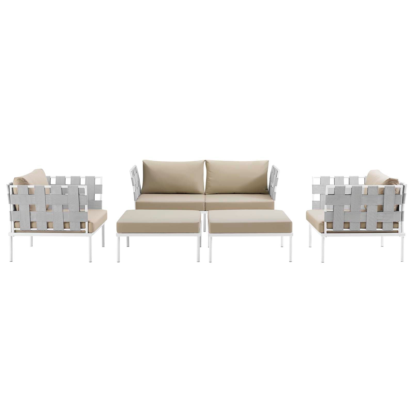 Harmony 5 Piece Outdoor Patio Aluminum Sectional Sofa Set-Outdoor Set-Modway-Wall2Wall Furnishings
