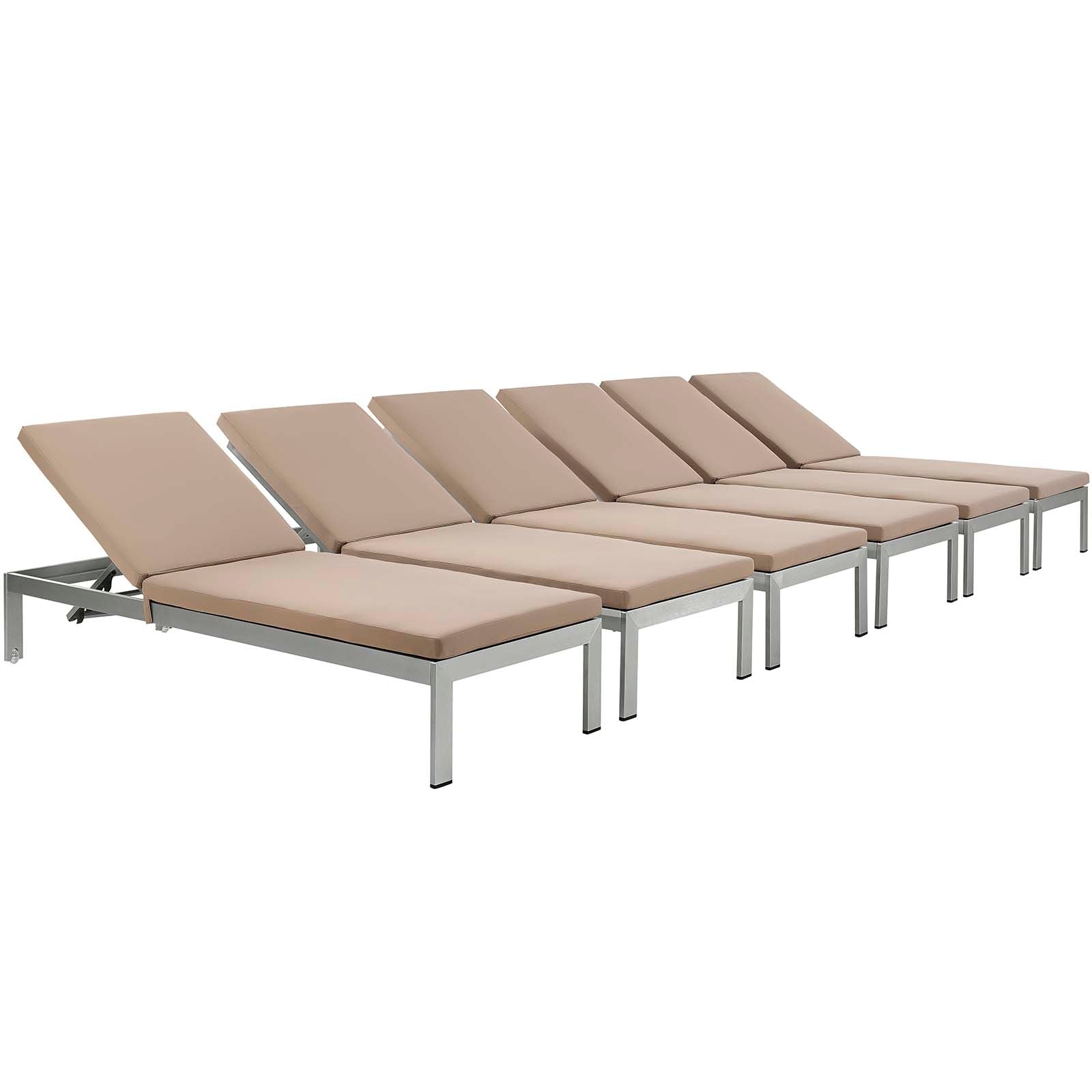Shore Chaise with Cushions Outdoor Patio Aluminum Set of 6-Outdoor Set-Modway-Wall2Wall Furnishings