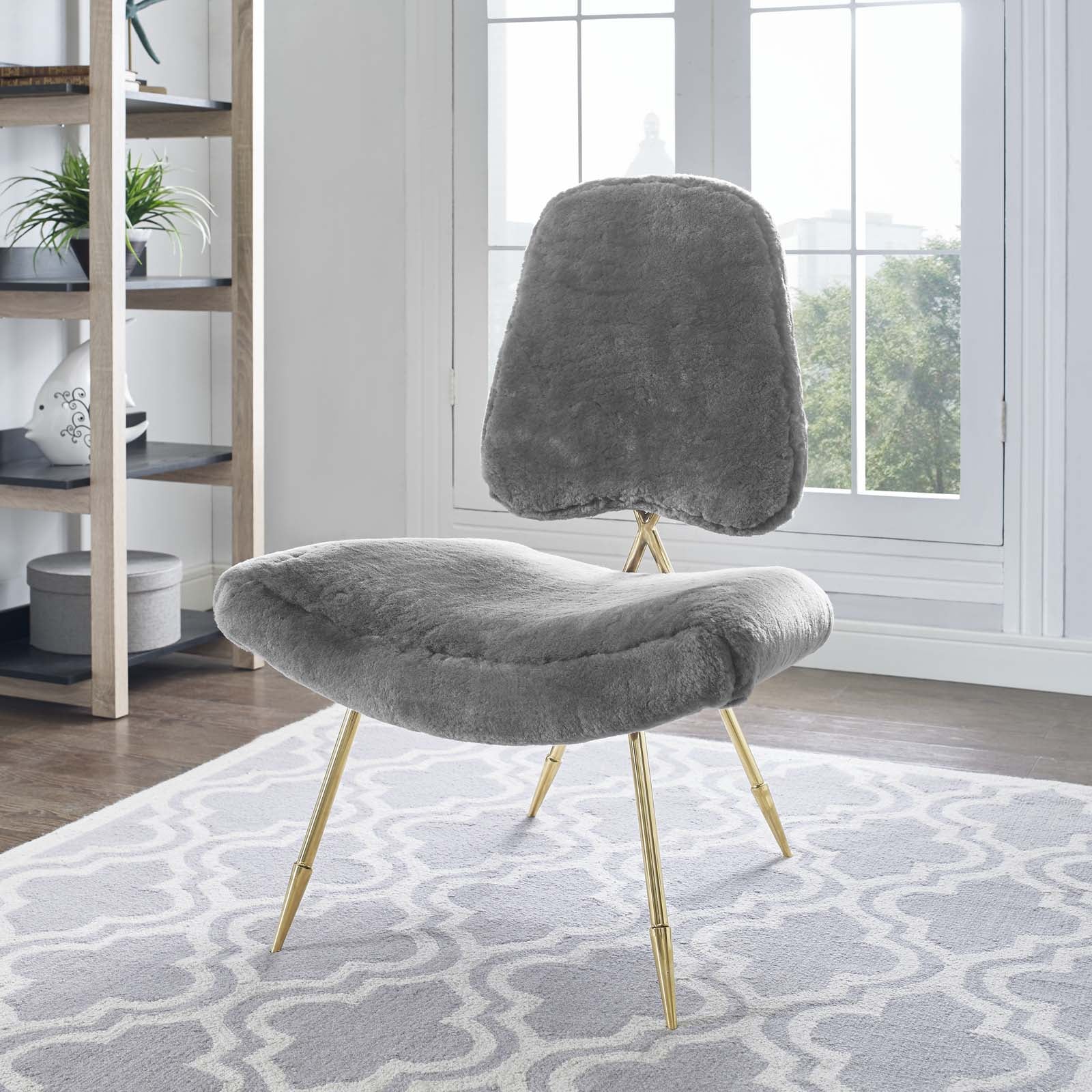 Ponder Upholstered Sheepskin Fur Lounge Chair-Lounge Chair-Modway-Wall2Wall Furnishings