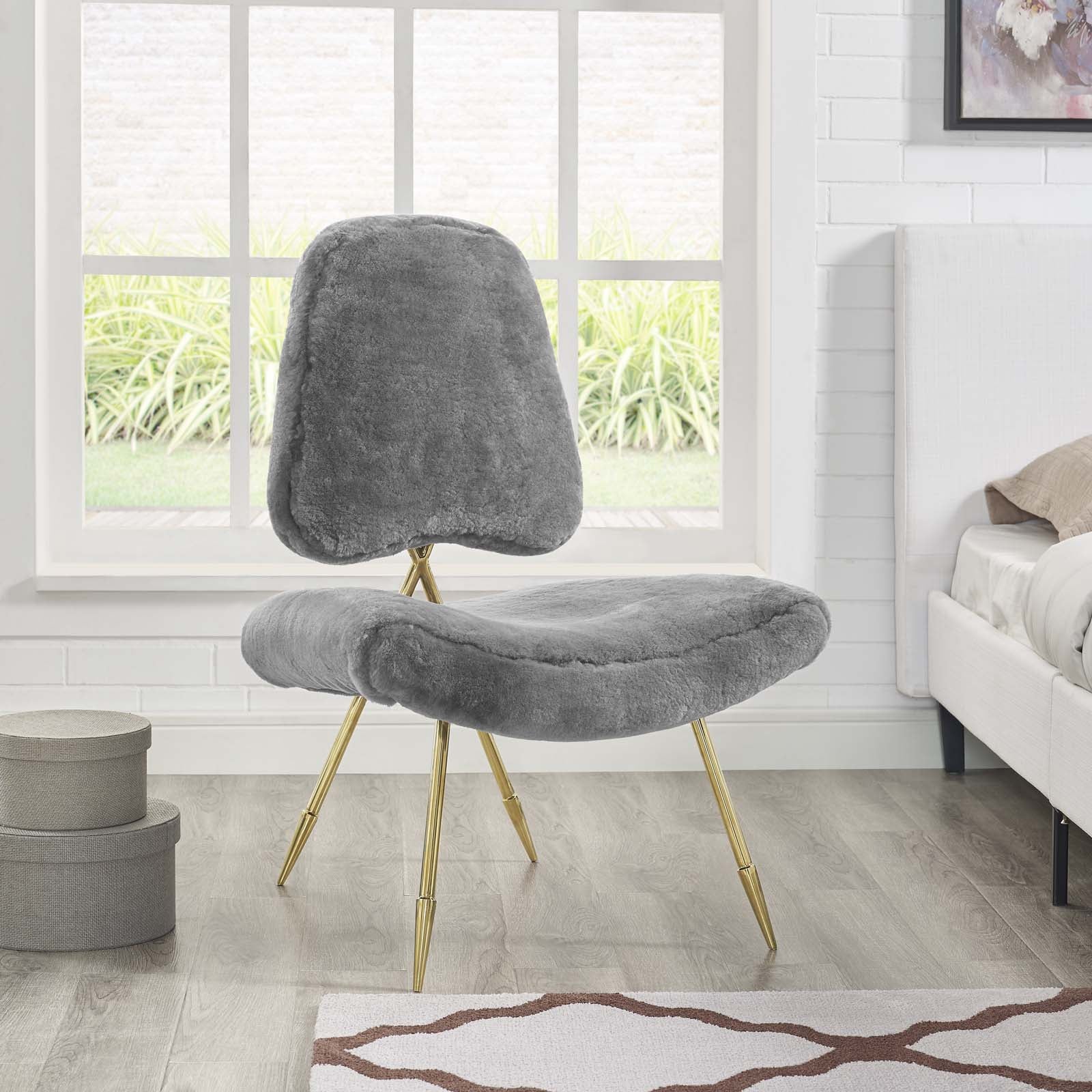 Ponder Upholstered Sheepskin Fur Lounge Chair-Lounge Chair-Modway-Wall2Wall Furnishings