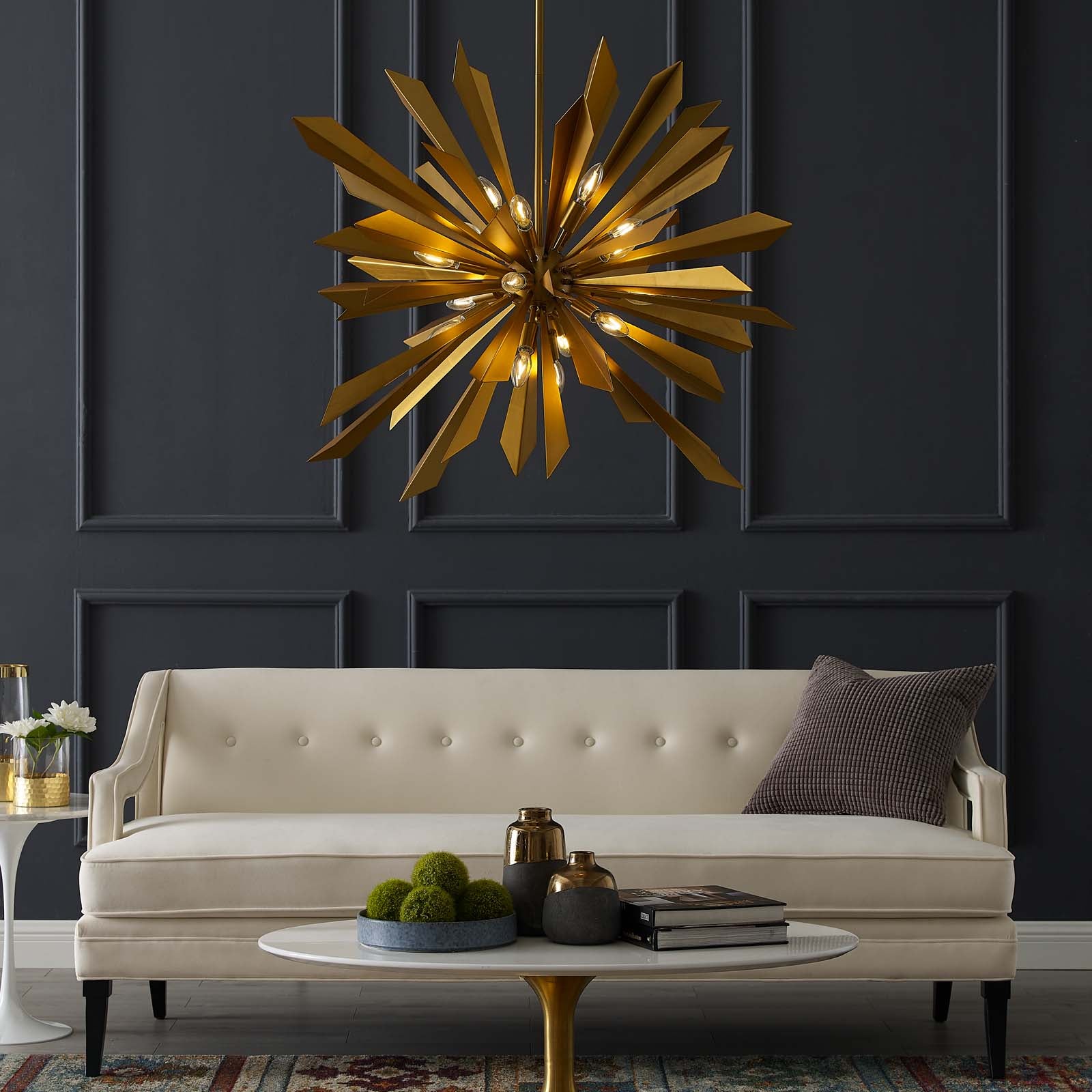 Pervade Starburst Brass Pendant Light Chandelier-Ceiling Lamp-Modway-Wall2Wall Furnishings