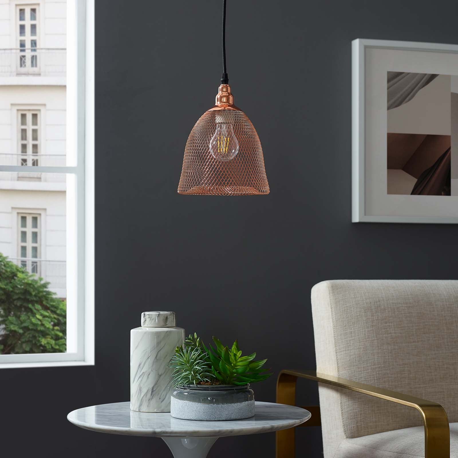 Glimmer Bell-Shaped Rose Gold Pendant Ligh-Ceiling Lamp-Modway-Wall2Wall Furnishings