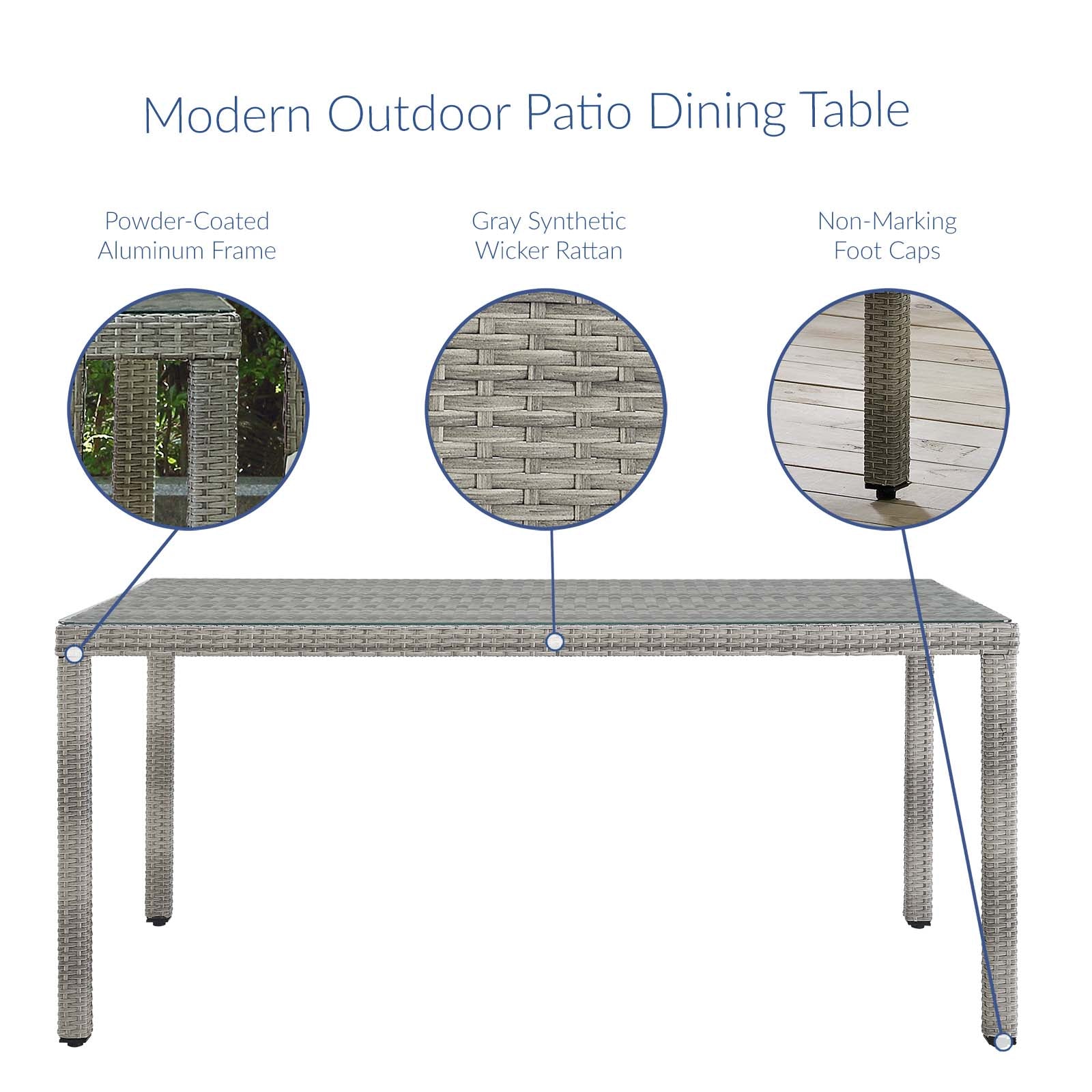 Aura 68" Outdoor Patio Wicker Rattan Dining Table-Outdoor Dining Table-Modway-Wall2Wall Furnishings