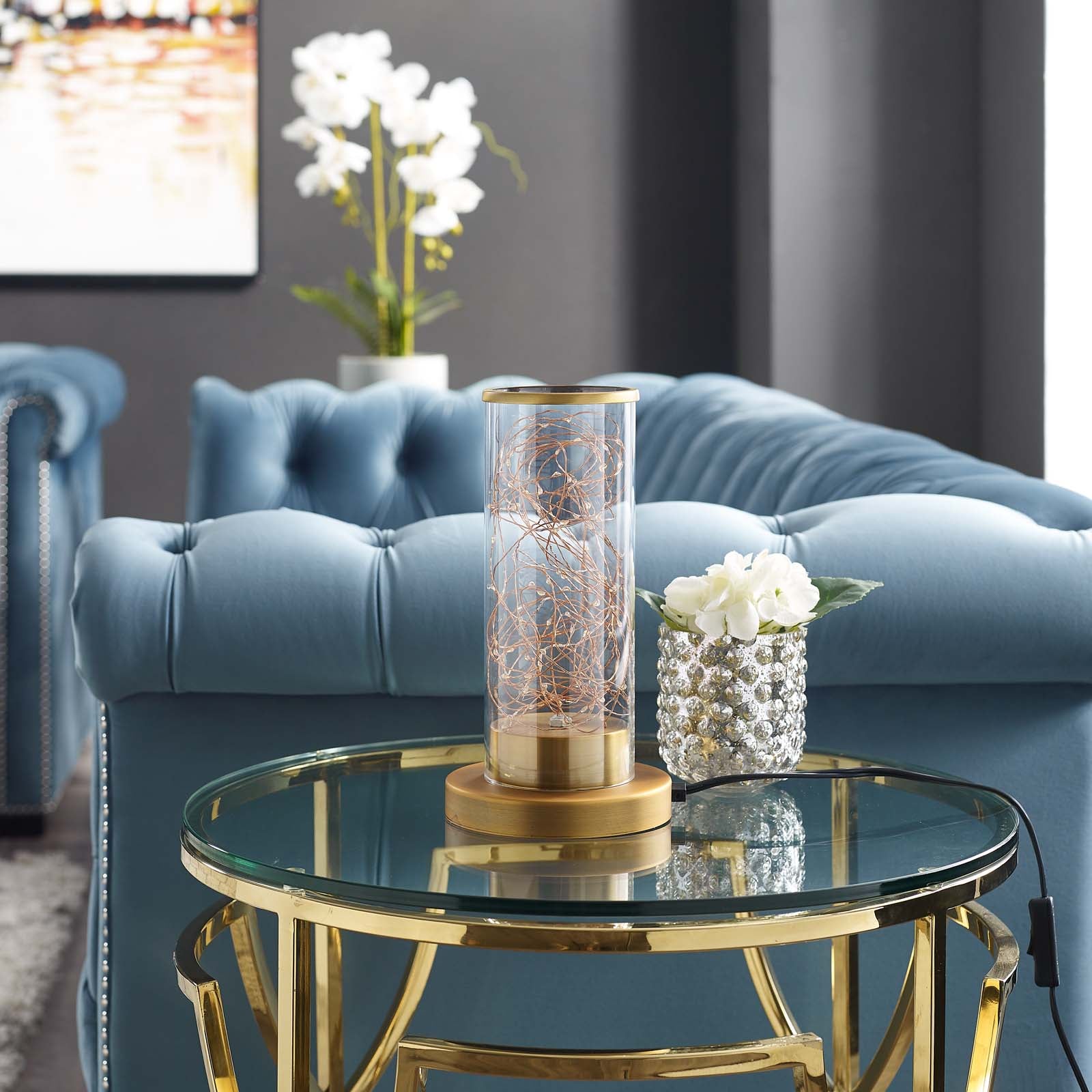 Adore Cylindrical-Shaped Clear Glass And Brass Table Lamp-Table Lamp-Modway-Wall2Wall Furnishings