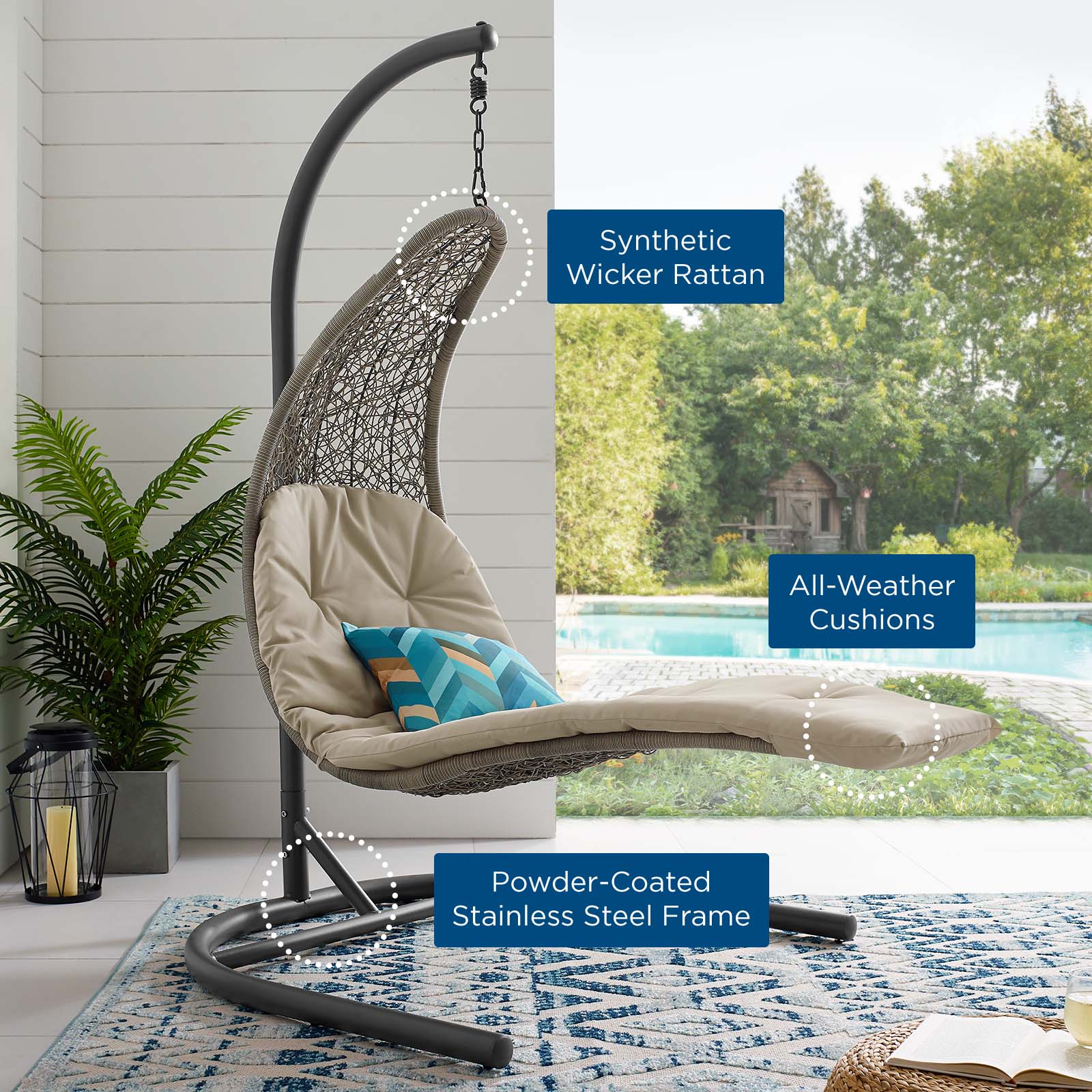 Landscape Hanging Chaise Lounge Outdoor Patio Swing Chair-Outdoor Chaise-Modway-Wall2Wall Furnishings