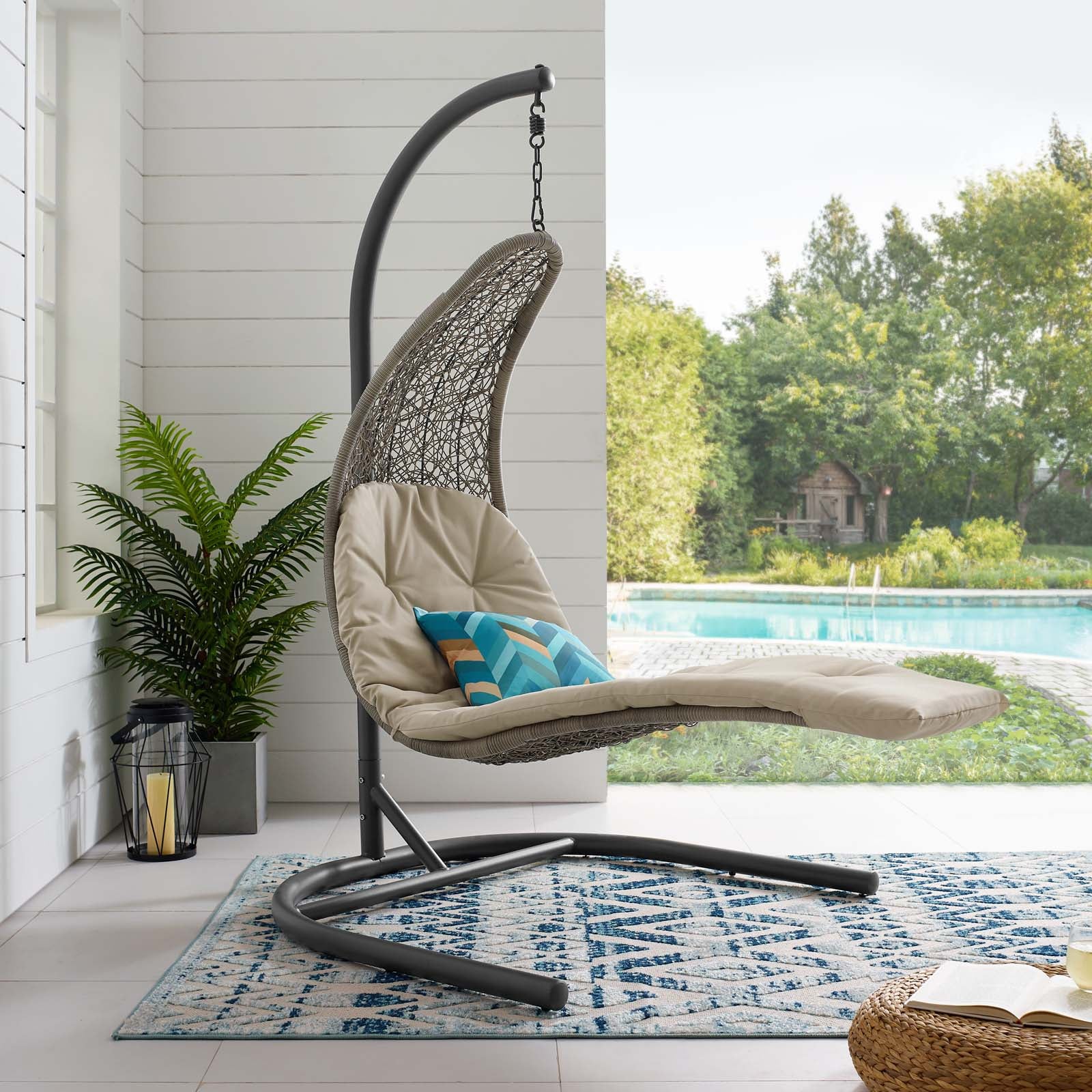Landscape Hanging Chaise Lounge Outdoor Patio Swing Chair-Outdoor Chaise-Modway-Wall2Wall Furnishings