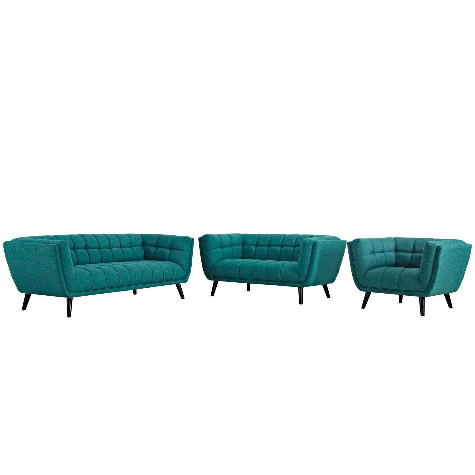 Bestow 3 Piece Upholstered Fabric Sofa Loveseat and Armchair Set-Sofa Set-Modway-Wall2Wall Furnishings