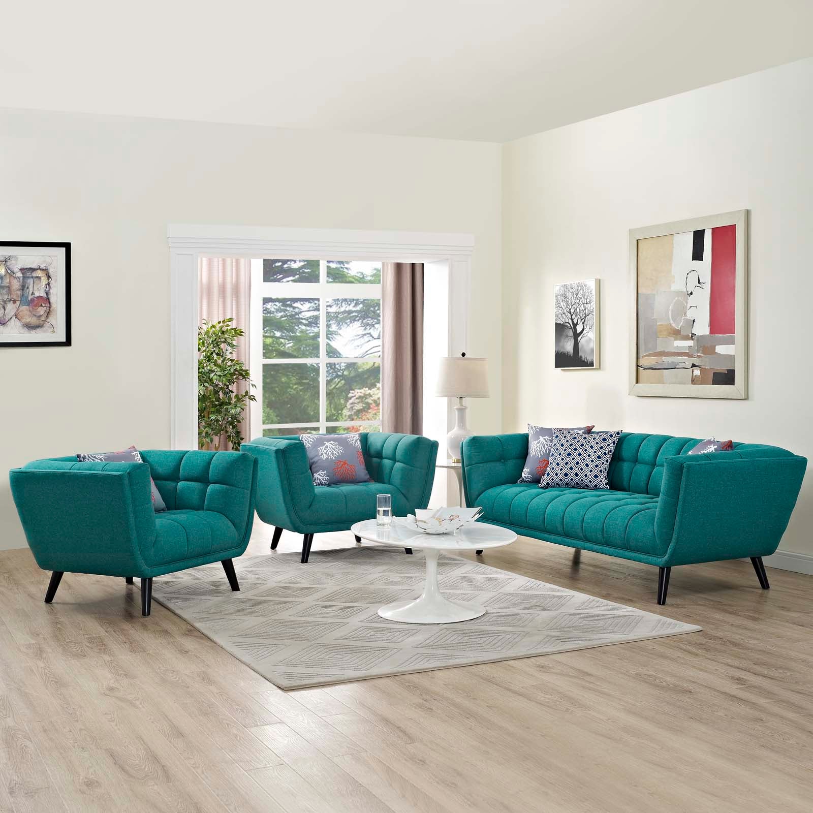 Bestow 3 Piece Upholstered Fabric Sofa and Armchair Set-Sofa Set-Modway-Wall2Wall Furnishings