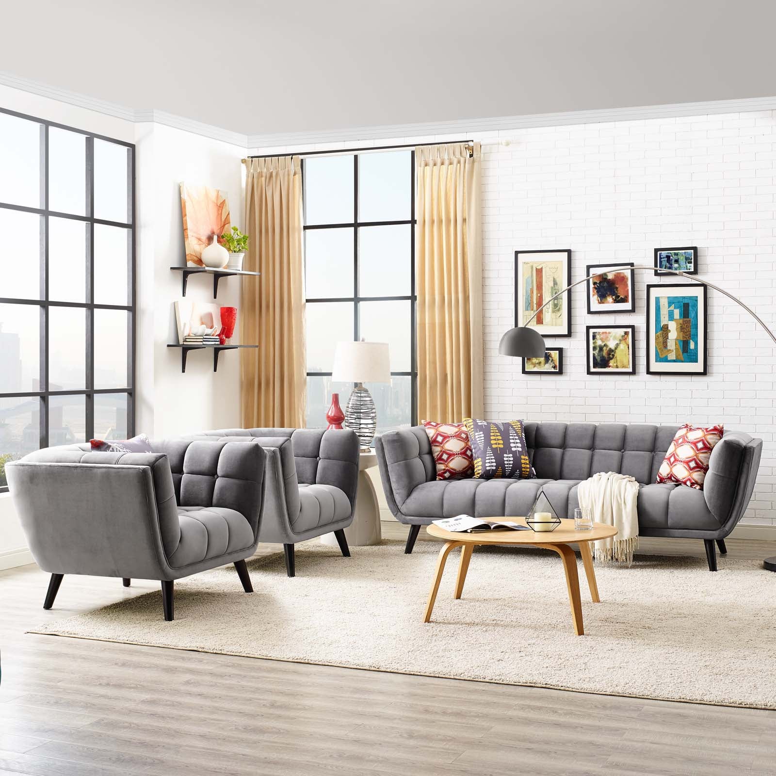 Bestow 3 Piece Velvet Sofa and Armchair Set-Sofa Set-Modway-Wall2Wall Furnishings