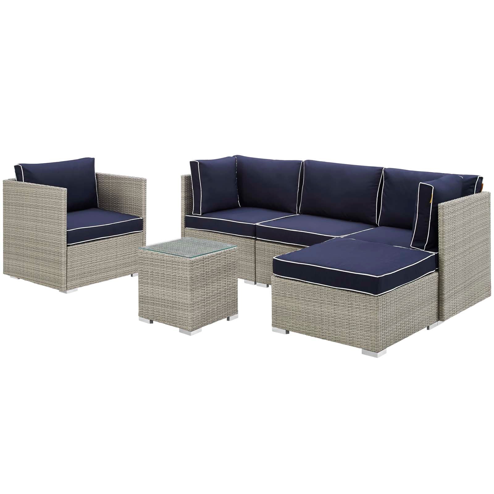 Repose 6 Piece Outdoor Patio Sectional Set-Outdoor Set-Modway-Wall2Wall Furnishings