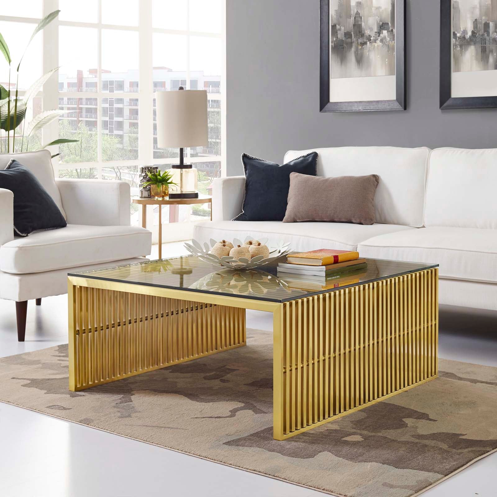 Gridiron Stainless Steel Coffee Table-Coffee Table-Modway-Wall2Wall Furnishings