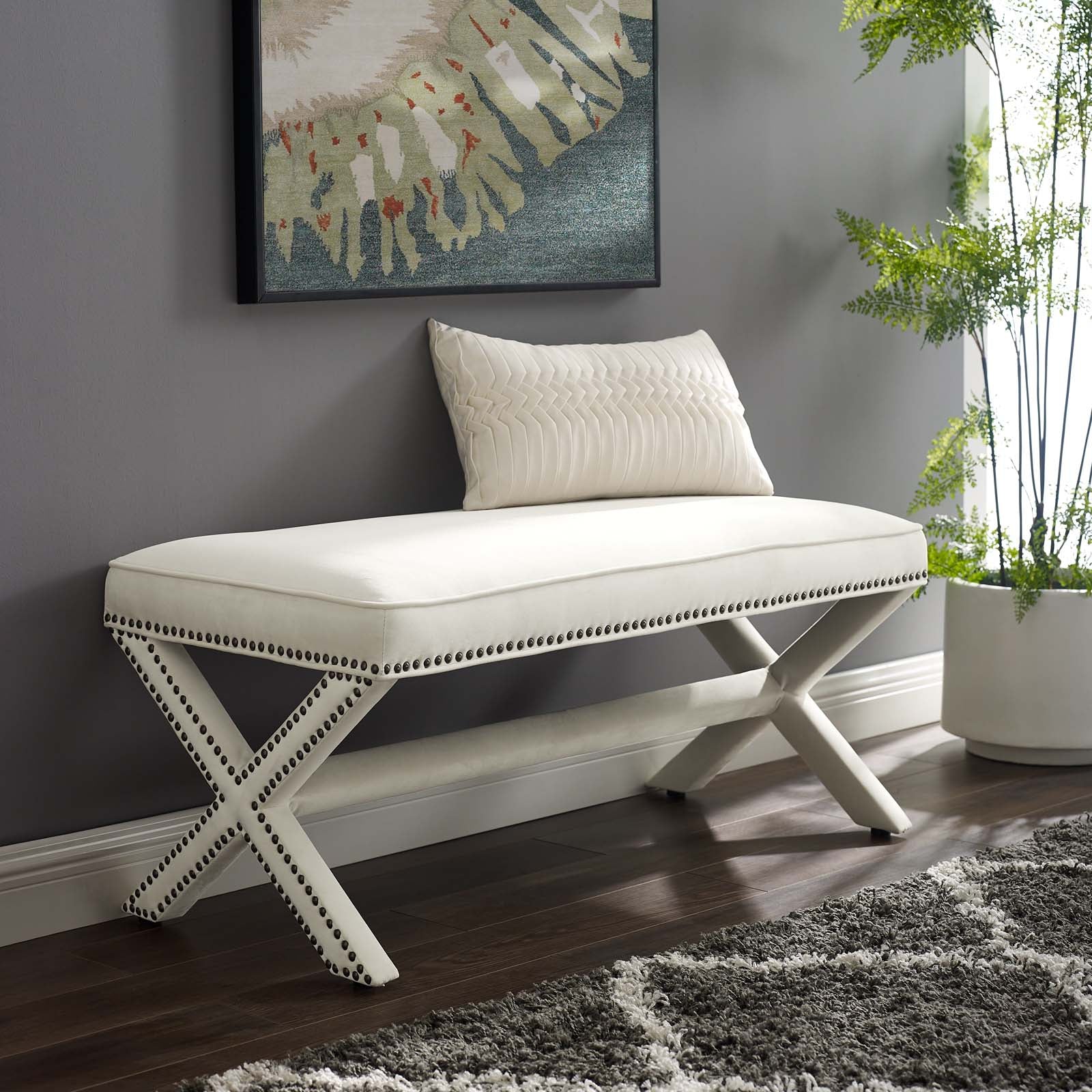 Rivet Upholstered Velvet Bench-Bench-Modway-Wall2Wall Furnishings