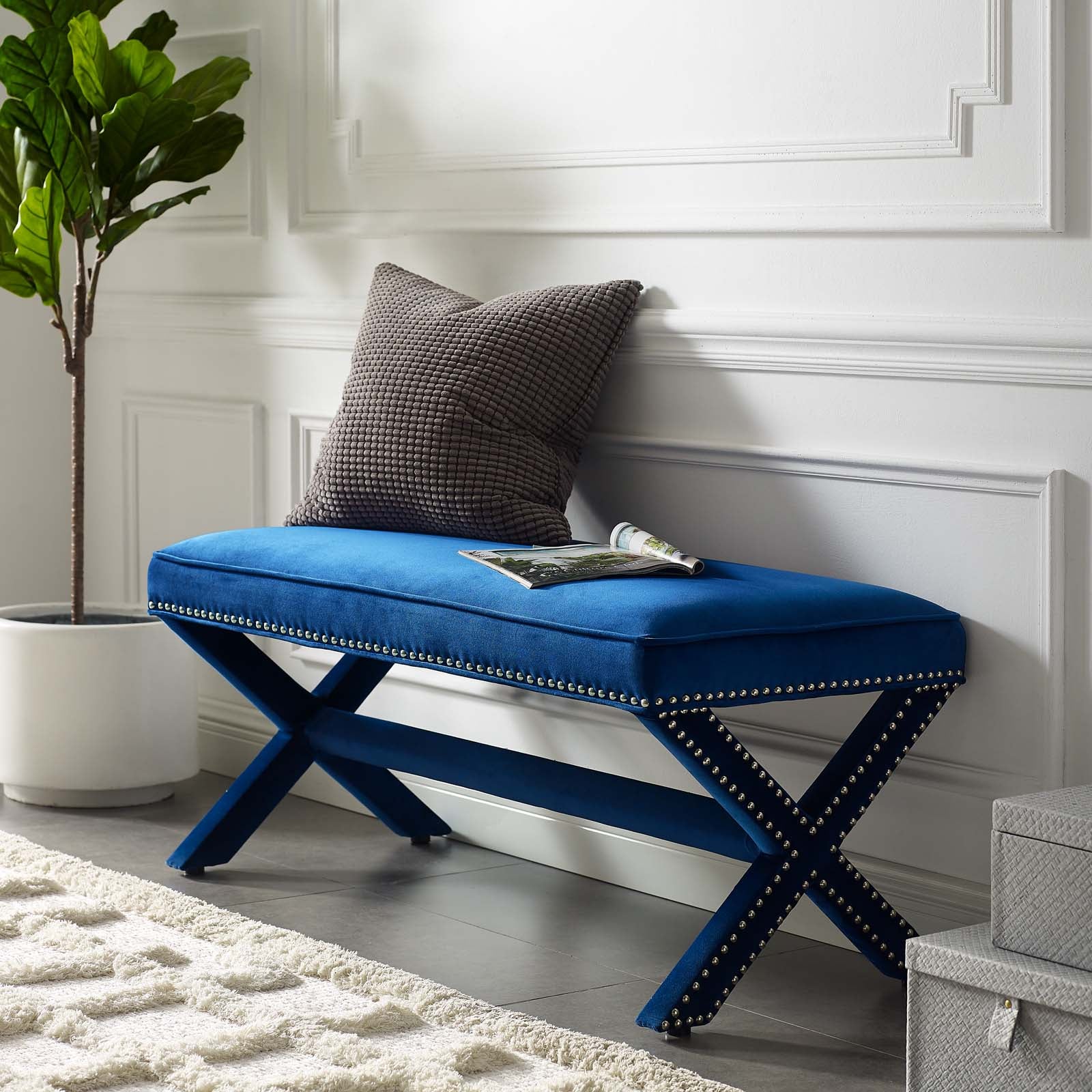 Rivet Upholstered Velvet Bench-Bench-Modway-Wall2Wall Furnishings