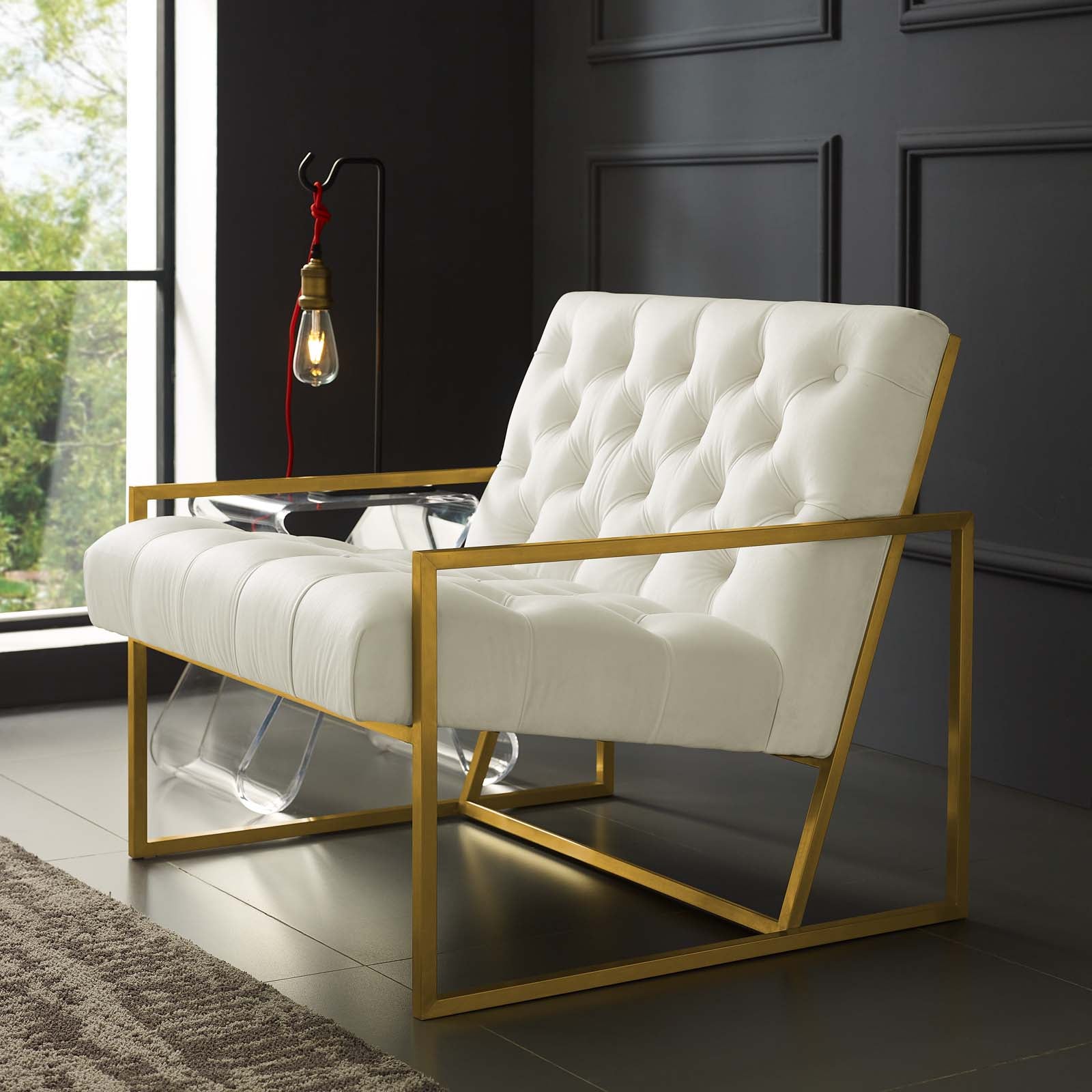 Bequest Gold Stainless Steel Performance Velvet Accent Chair-Chair-Modway-Wall2Wall Furnishings