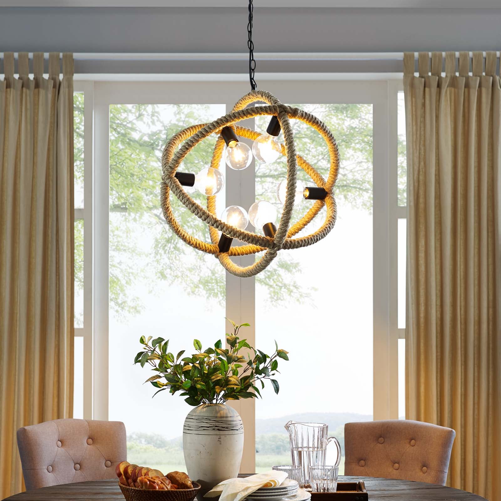 Transpose Rope Pendant Chandelier-Ceiling Lamp-Modway-Wall2Wall Furnishings