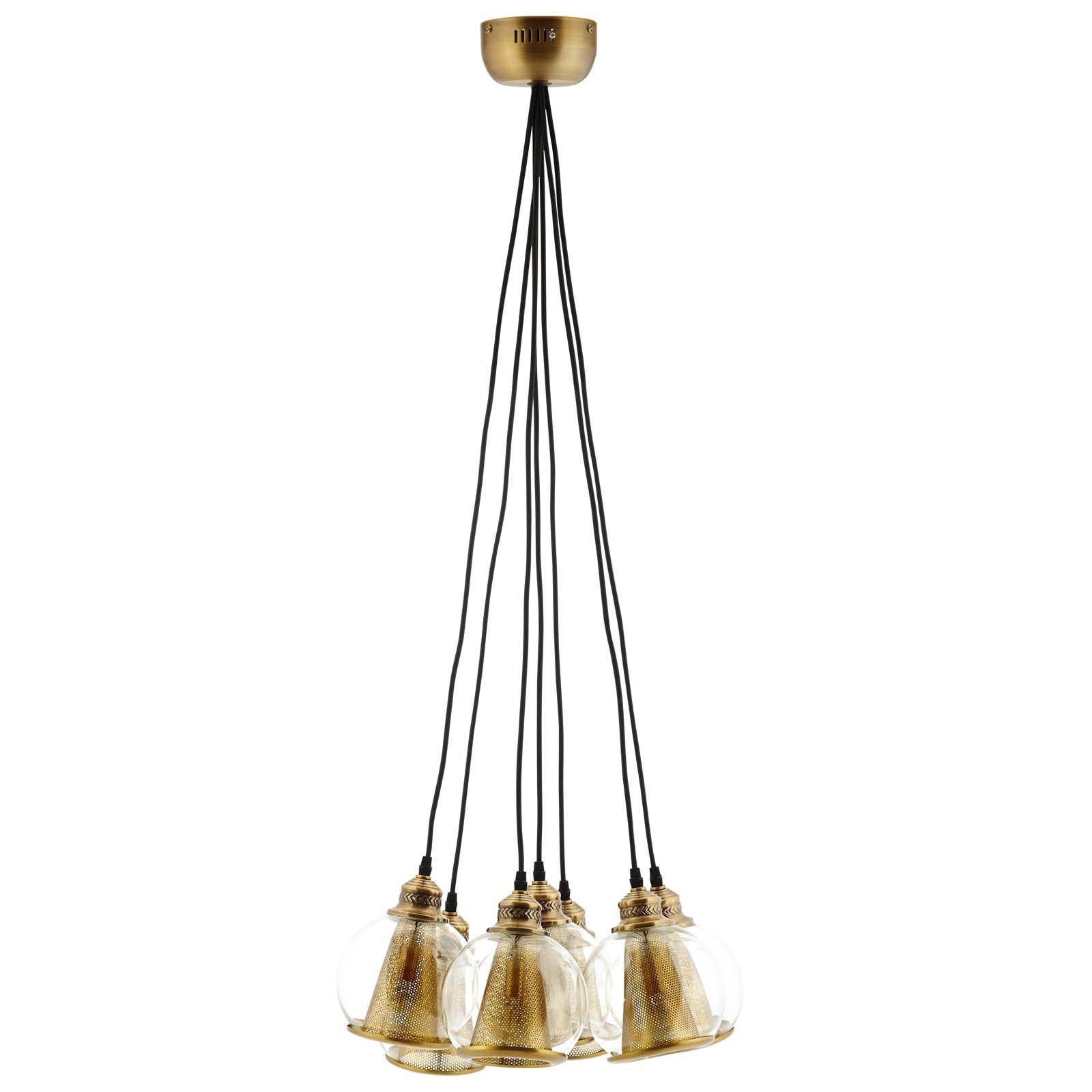 Peak Brass Cone and Glass Globe Cluster Pendant Chandelier-Ceiling Lamp-Modway-Wall2Wall Furnishings