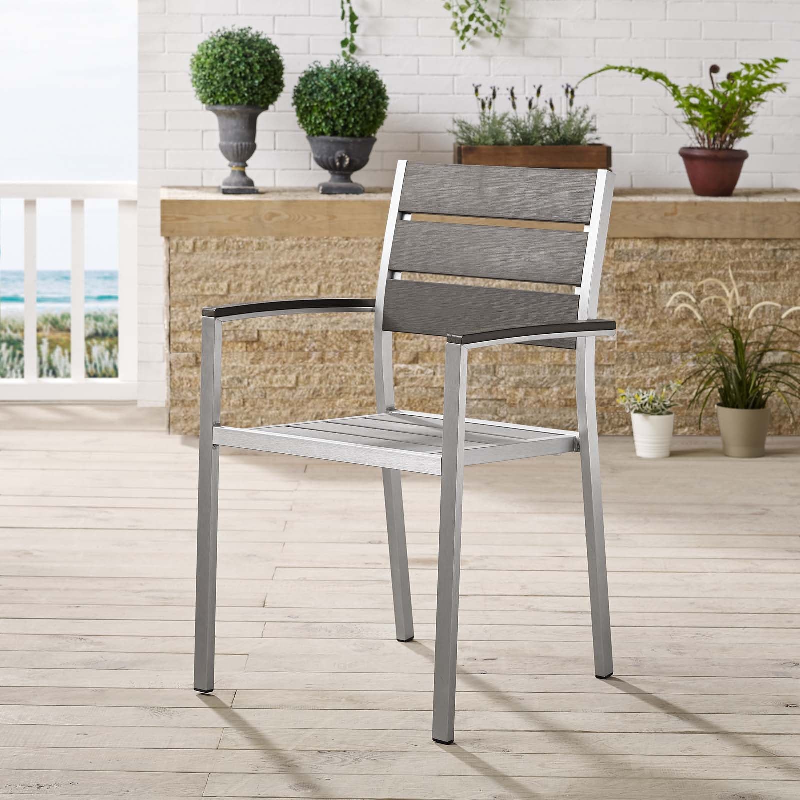 Shore Outdoor Patio Aluminum Dining Armchair-Outdoor Dining Chair-Modway-Wall2Wall Furnishings