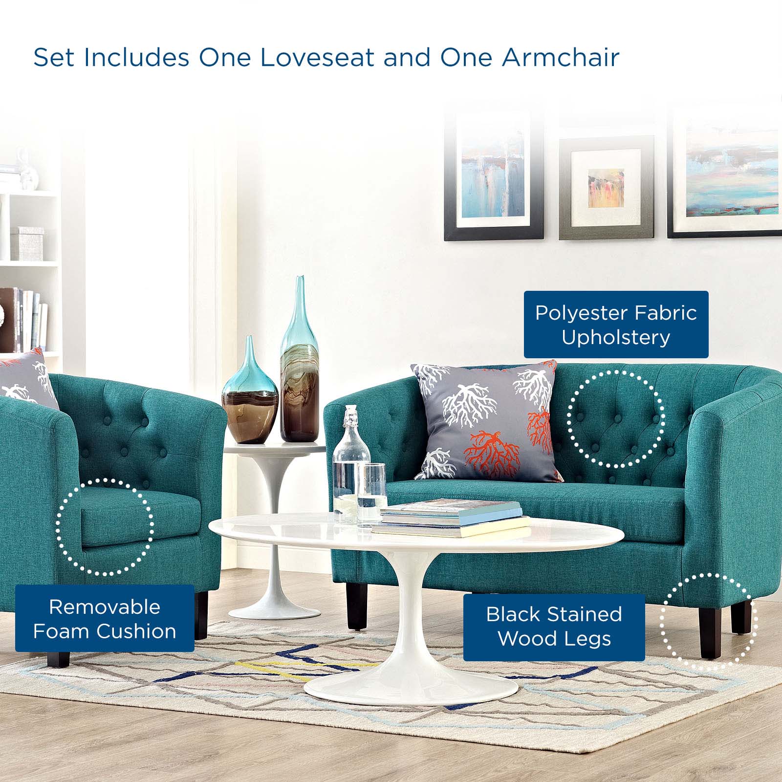Prospect 2 Piece Upholstered Fabric Loveseat and Armchair Set-Sofa Set-Modway-Wall2Wall Furnishings