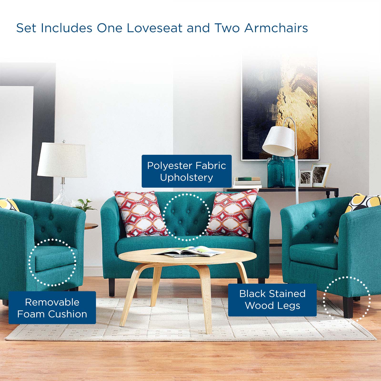 Prospect 3 Piece Upholstered Fabric Loveseat and Armchair Set-Sofa Set-Modway-Wall2Wall Furnishings