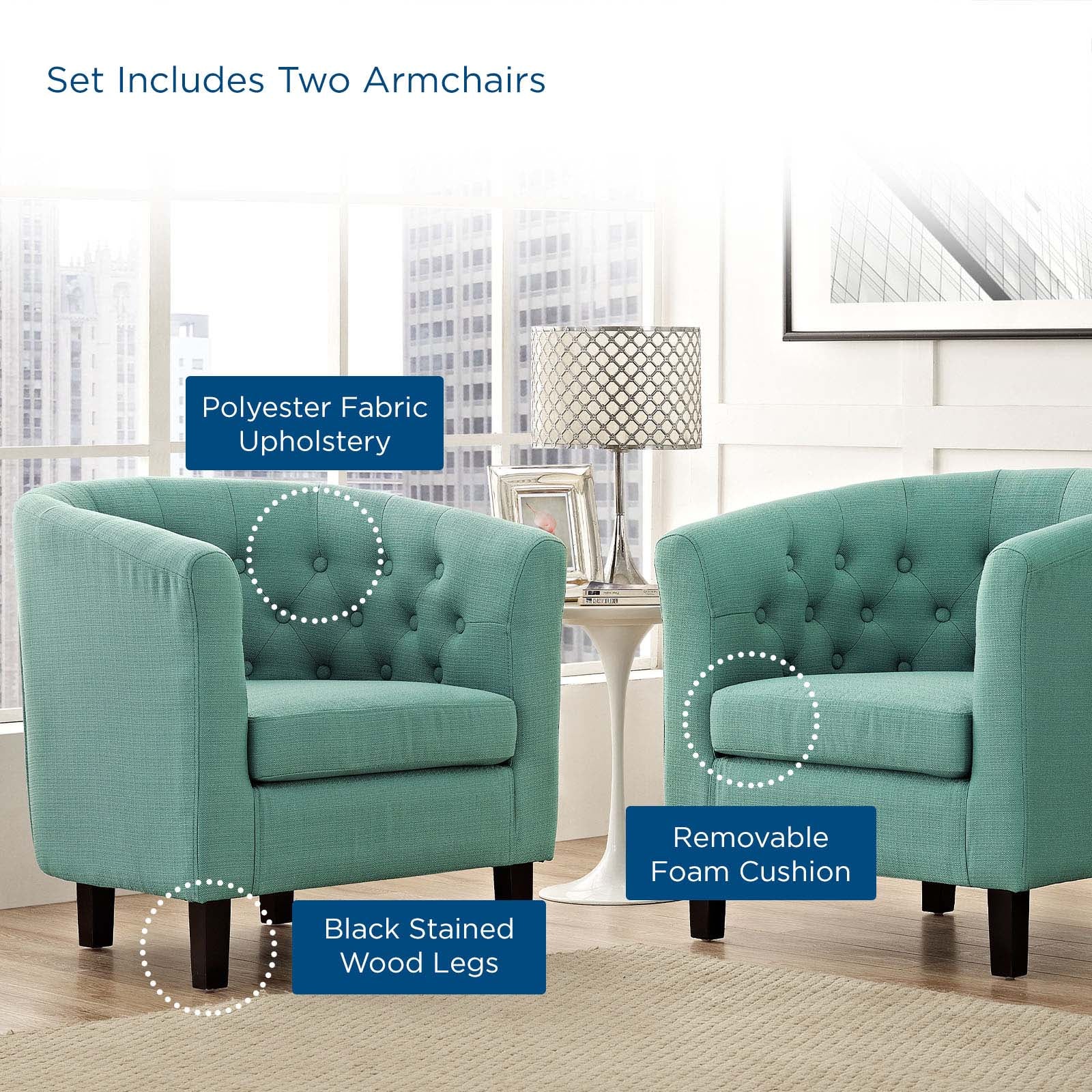 Prospect 2 Piece Upholstered Fabric Armchair Set-Sofa Set-Modway-Wall2Wall Furnishings