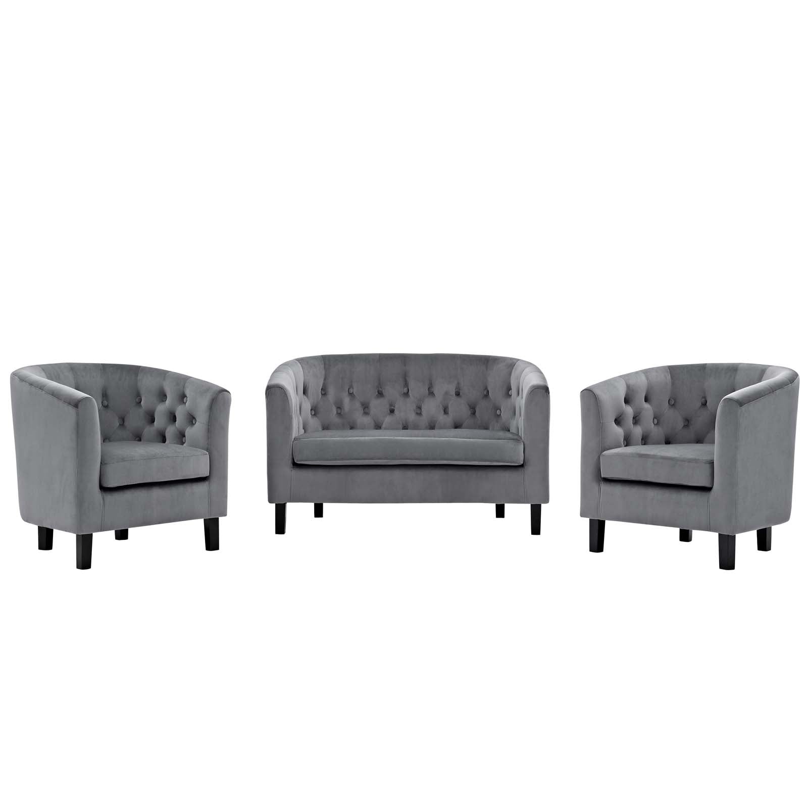 Prospect 3 Piece Velvet Loveseat and Armchair Set-Sofa Set-Modway-Wall2Wall Furnishings