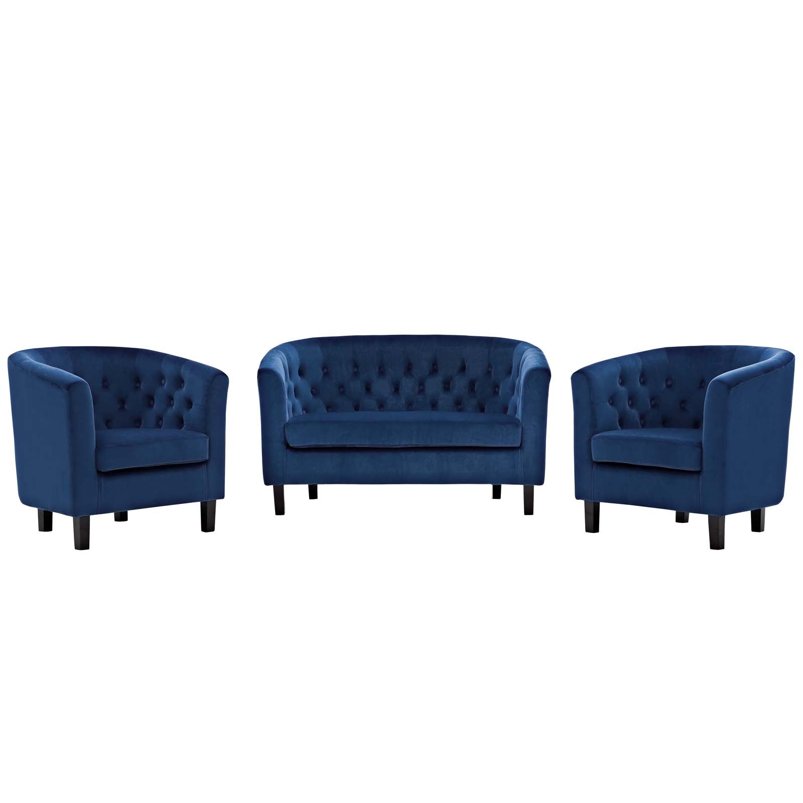 Prospect 3 Piece Velvet Loveseat and Armchair Set-Sofa Set-Modway-Wall2Wall Furnishings