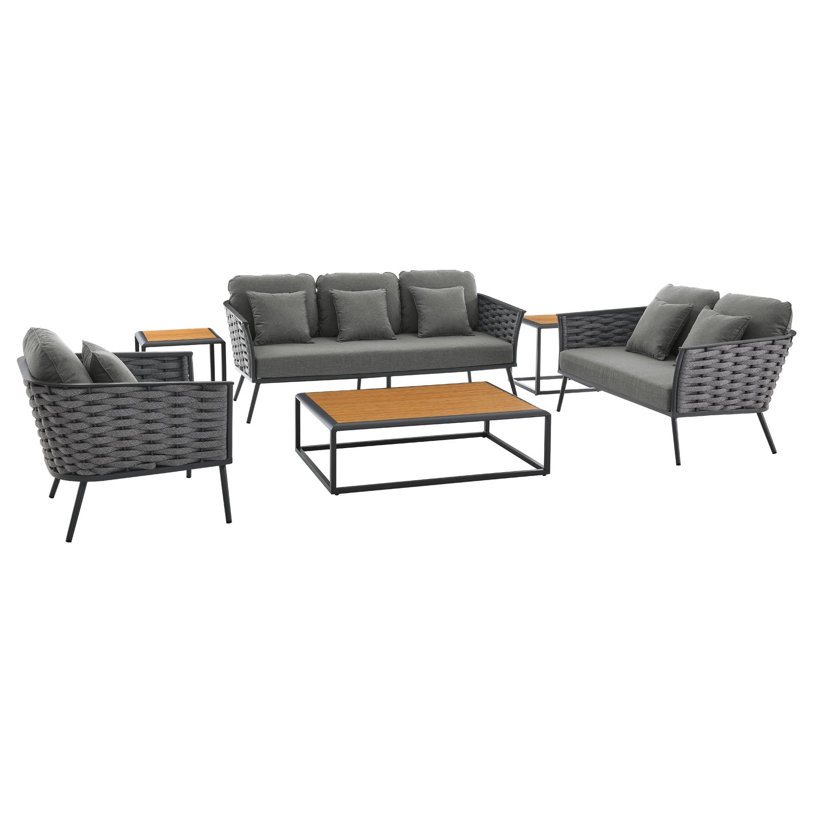 Stance 6 Piece Outdoor Patio Aluminum Sectional Sofa Set-Outdoor Set-Modway-Wall2Wall Furnishings
