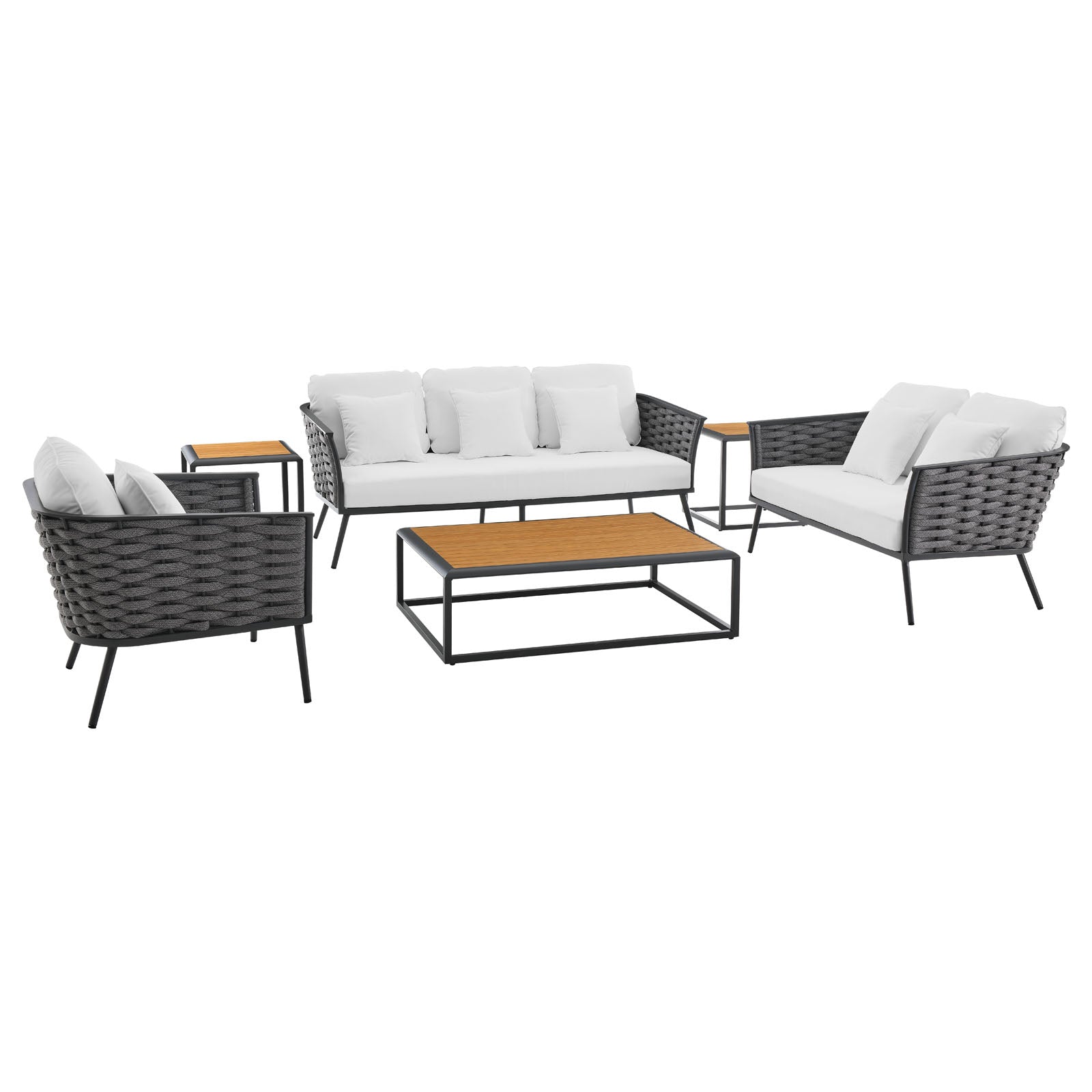 Stance 6 Piece Outdoor Patio Aluminum Sectional Sofa Set-Outdoor Set-Modway-Wall2Wall Furnishings