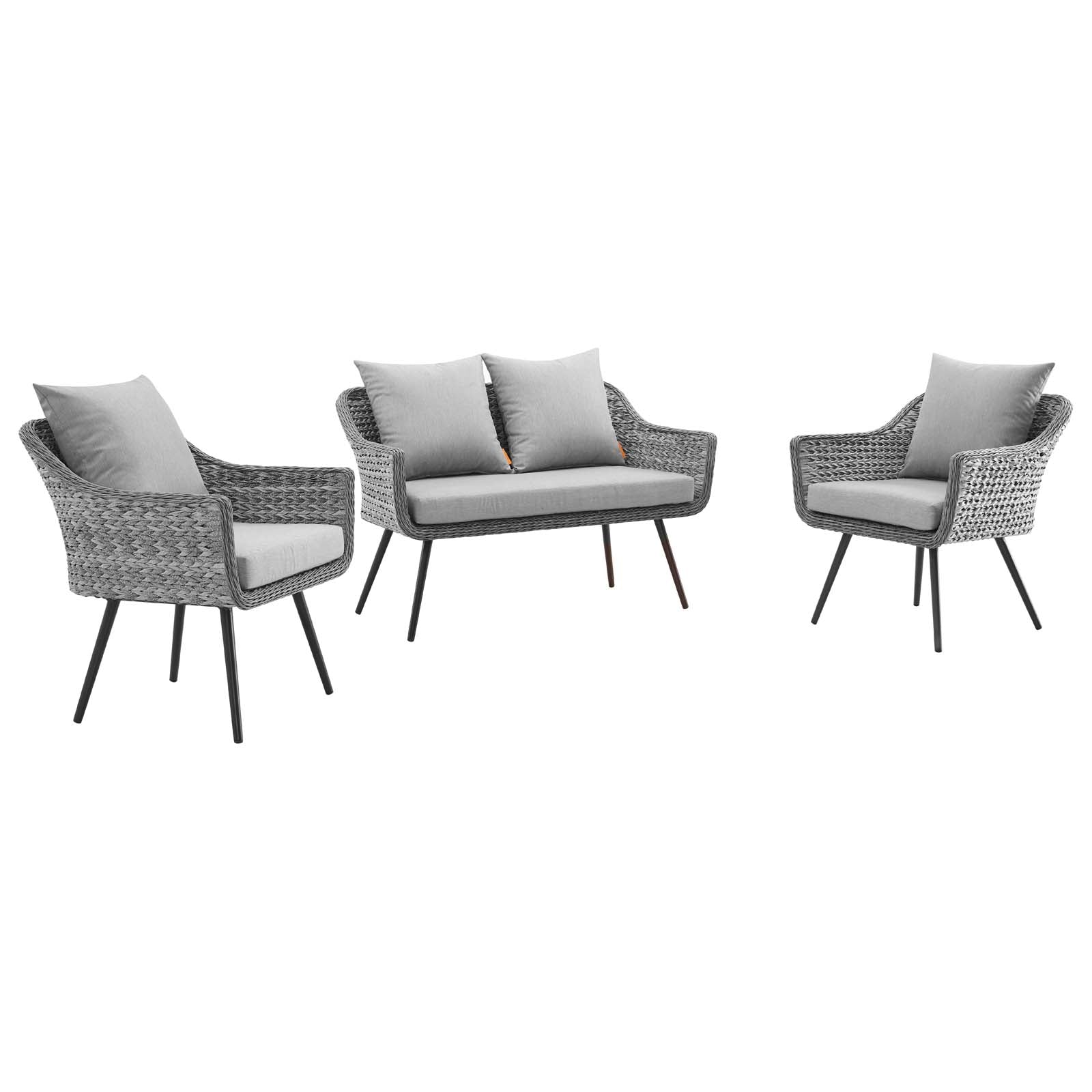 Endeavor 3 Piece Outdoor Patio Wicker Rattan Loveseat and Armchair Set-Outdoor Set-Modway-Wall2Wall Furnishings