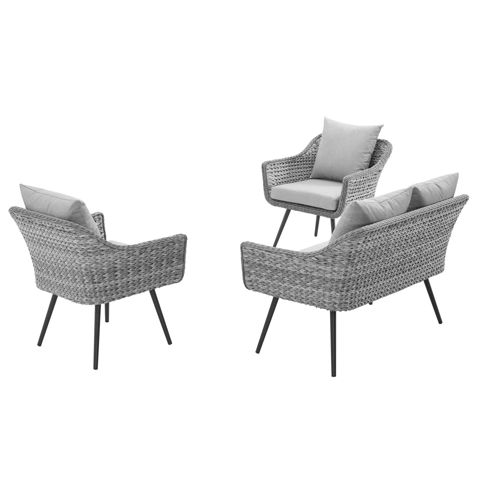 Endeavor 3 Piece Outdoor Patio Wicker Rattan Loveseat and Armchair Set-Outdoor Set-Modway-Wall2Wall Furnishings
