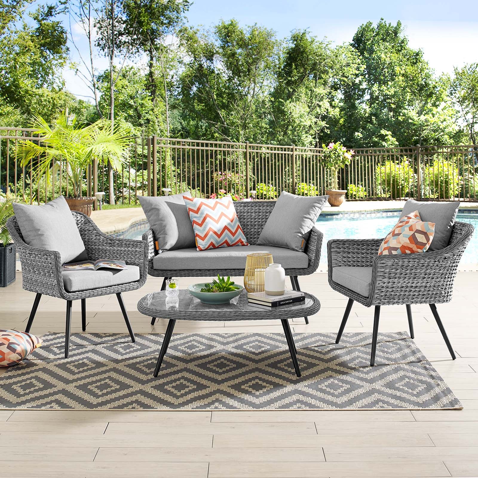 Endeavor 4 Piece Outdoor Patio Wicker Rattan Sectional Sofa Set-Outdoor Set-Modway-Wall2Wall Furnishings