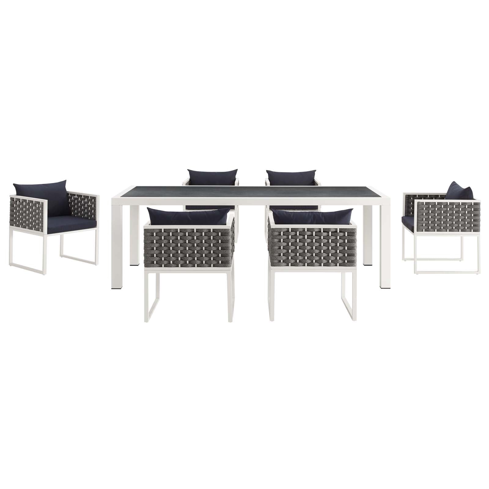 Stance 7 Piece Outdoor Patio Aluminum Dining Set-Outdoor Dining Set-Modway-Wall2Wall Furnishings