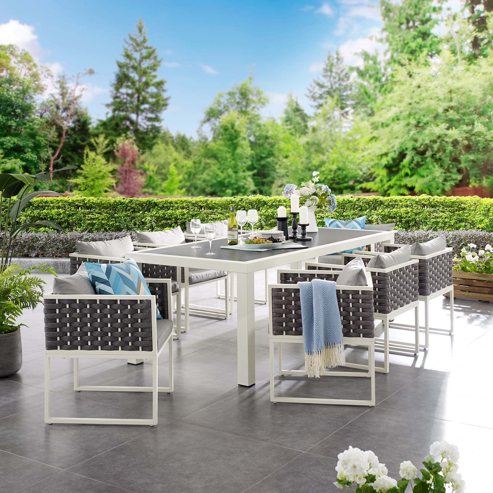 Stance 9 Piece Outdoor Patio Aluminum Dining Set-Outdoor Dining Set-Modway-Wall2Wall Furnishings