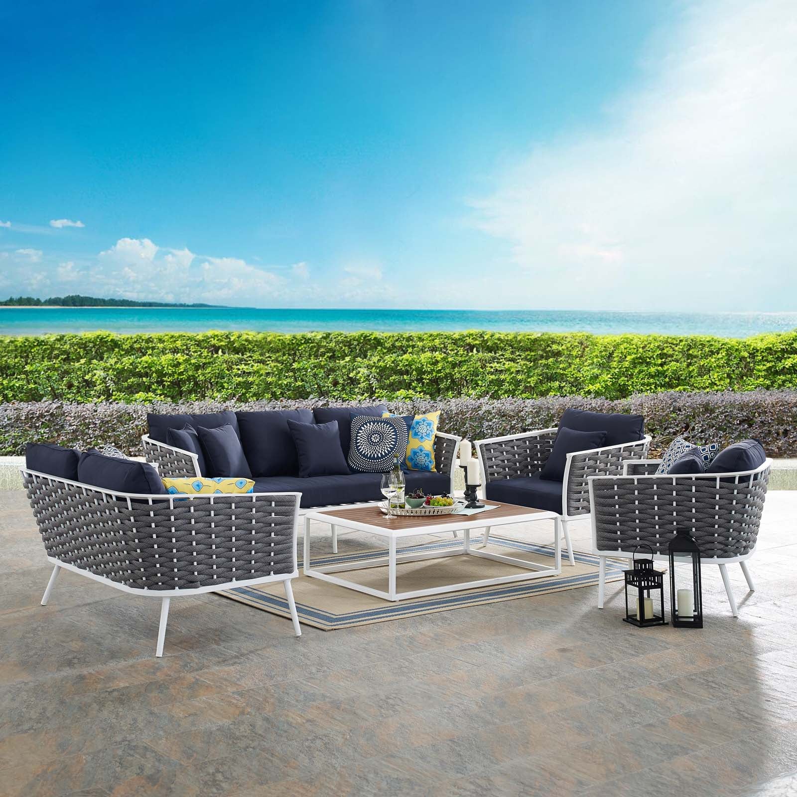 Stance 5 Piece Outdoor Patio Aluminum Sectional Sofa Set-Outdoor Set-Modway-Wall2Wall Furnishings